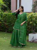 Noba Green Kota Doria Leheriya Lace Detailed Skirt Dupatta Set