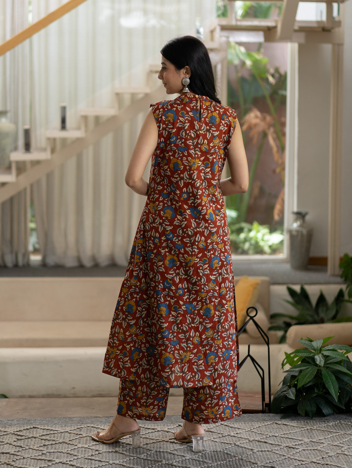 Zinal Red Kamlamkari Cotton A-line Coord Set
