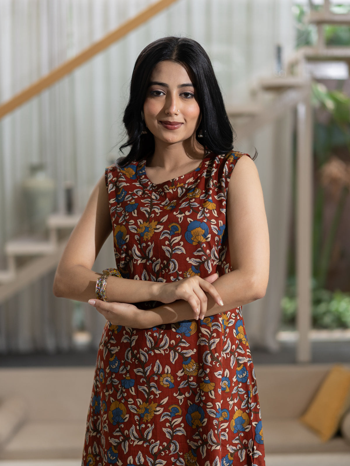 Zinal Red Kamlamkari Cotton A-line Coord Set