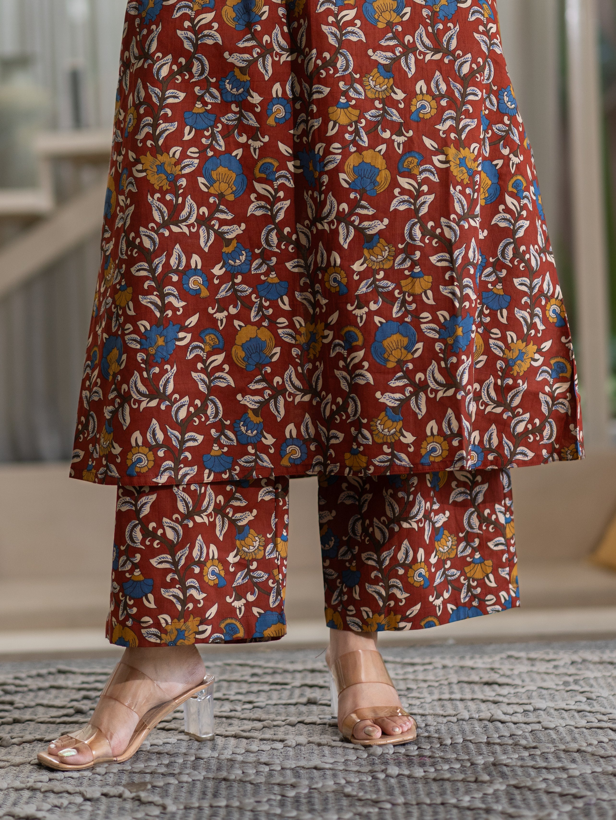 Zinal Red Kamlamkari Cotton A-line Coord Set