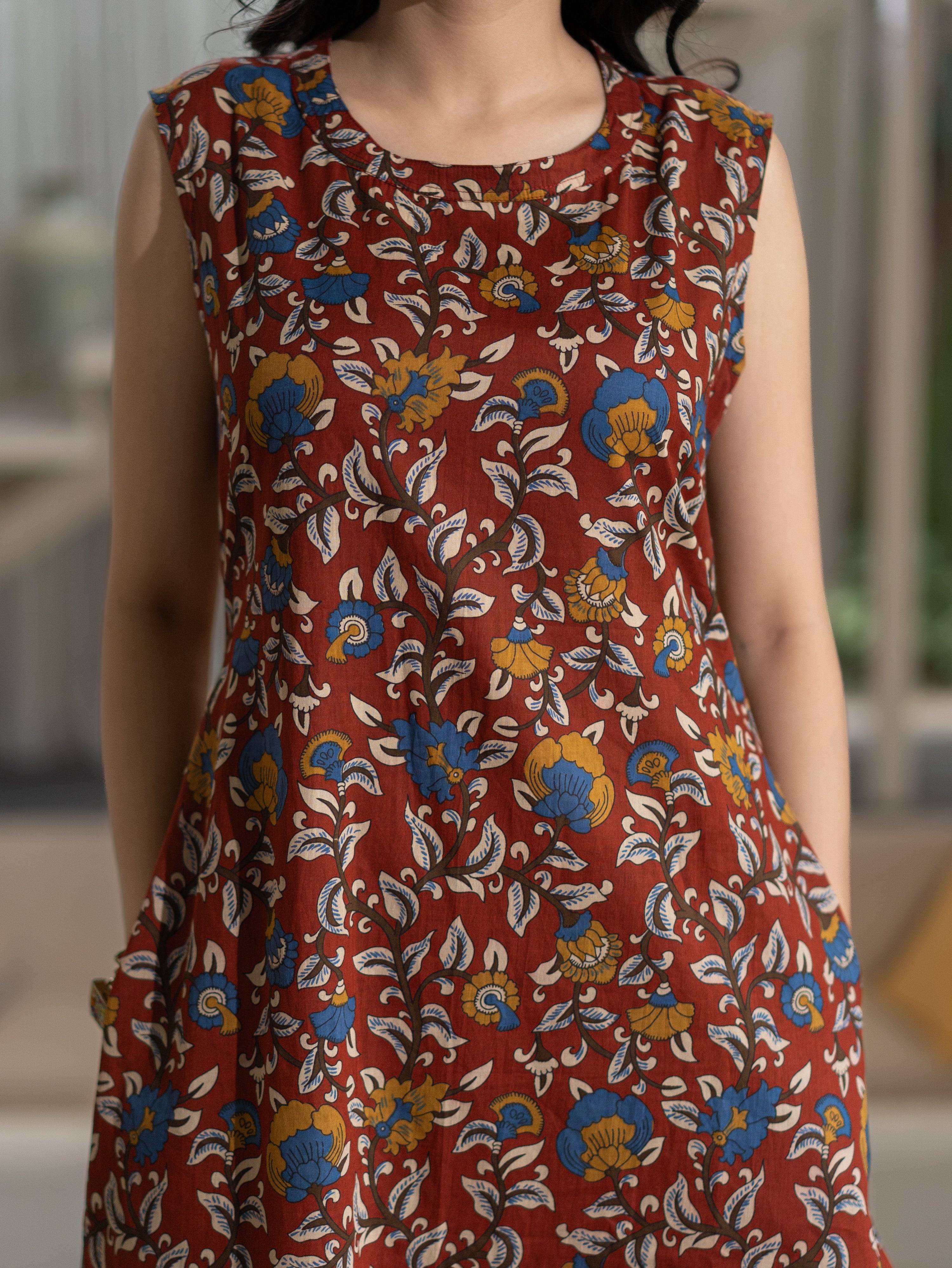 Zinal Red Kamlamkari Cotton A-line Coord Set