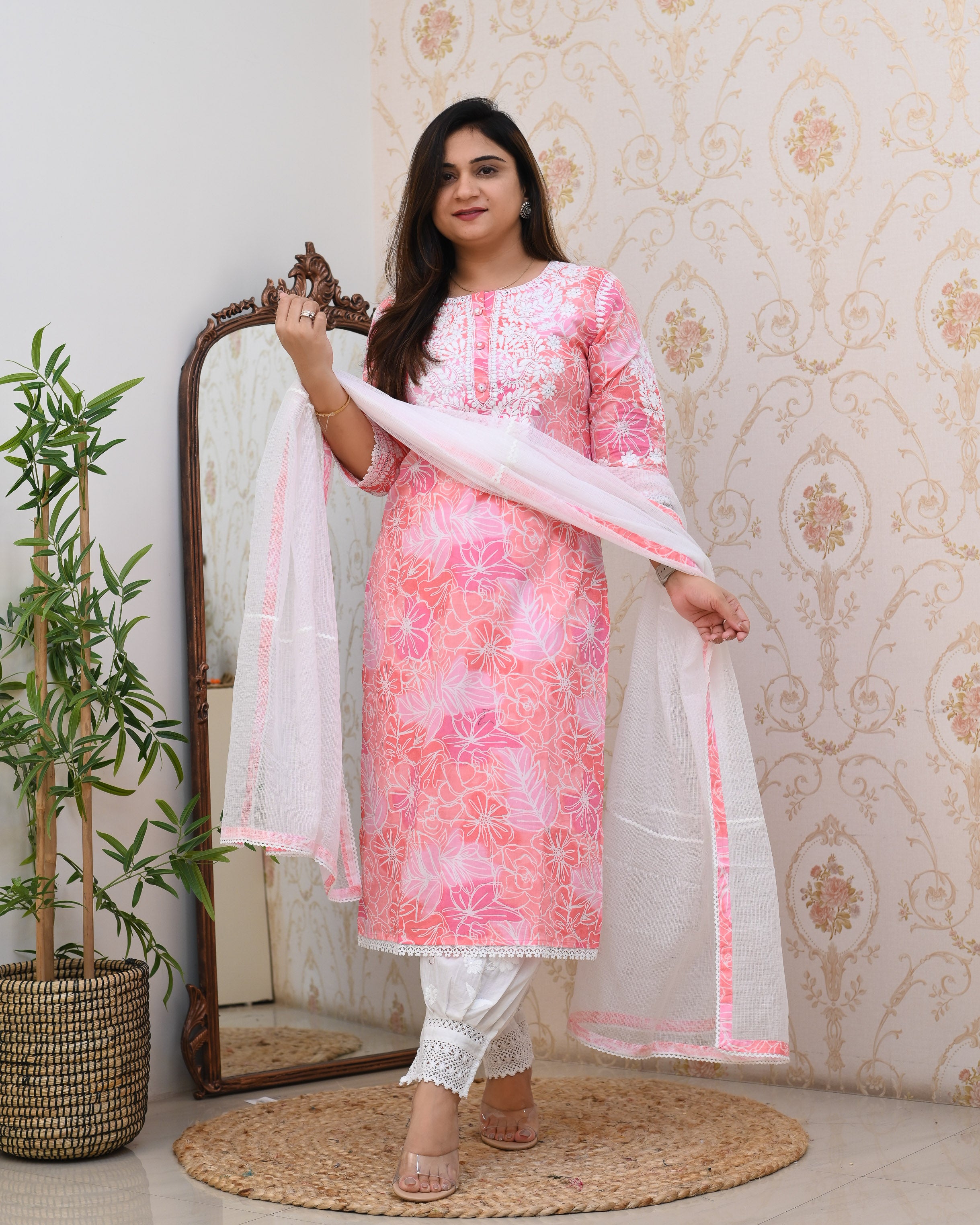 Cotton Floral Lucknowi Gulnar Set