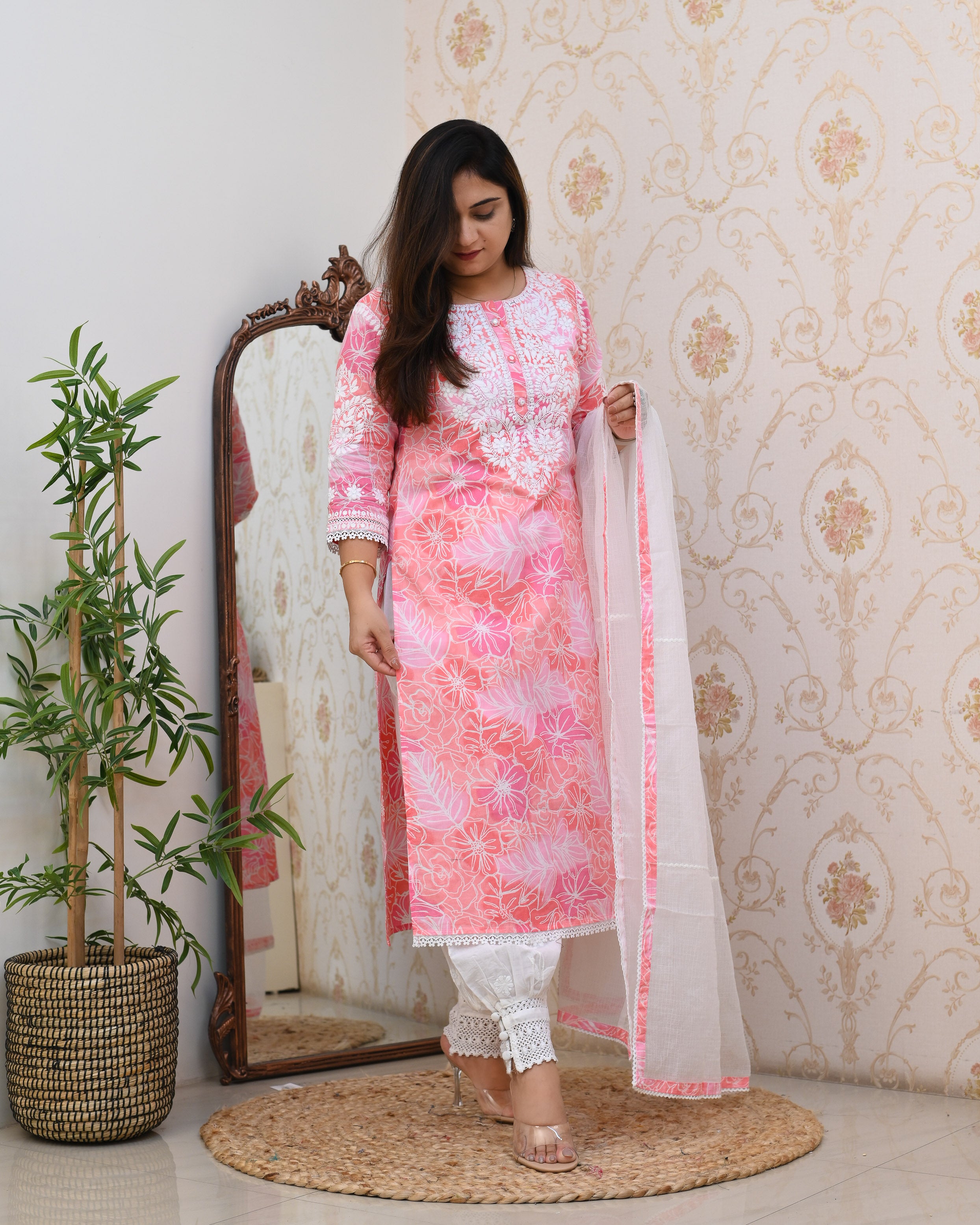 Cotton Floral Lucknowi Gulnar Set