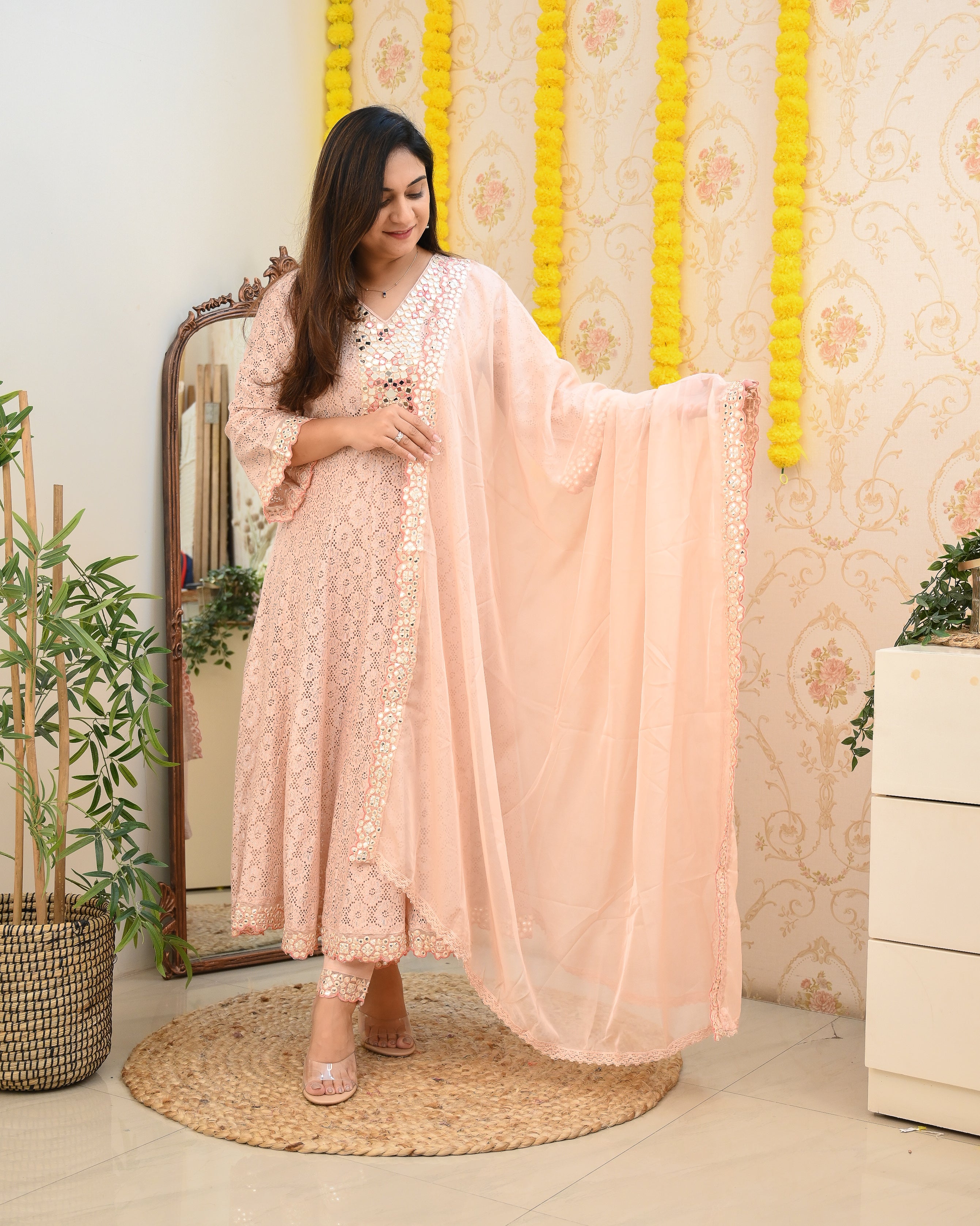 Premium Lace Cotton Anarkali Pant set