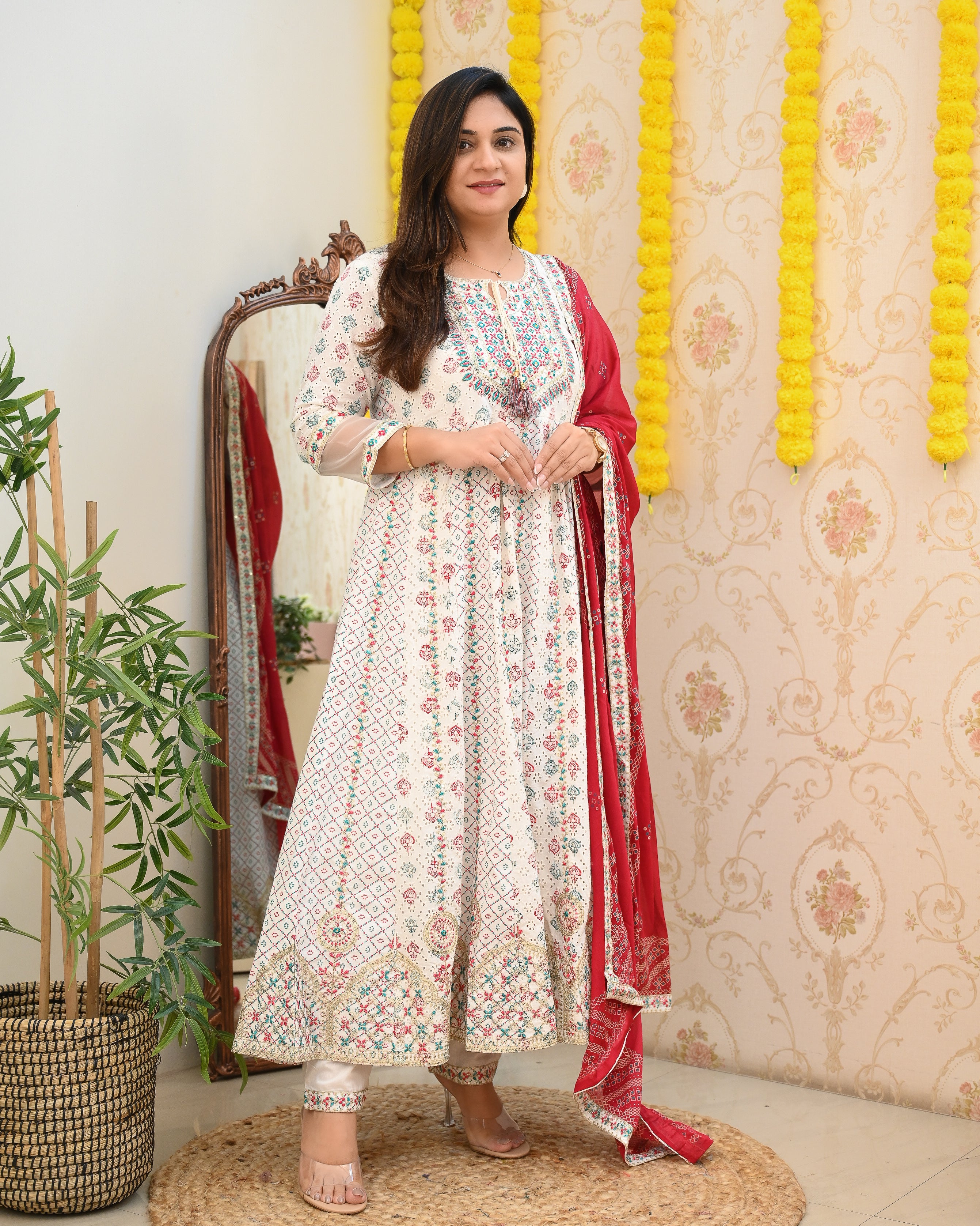 Cotton Heavy Embroidered Festive Anarkali Set