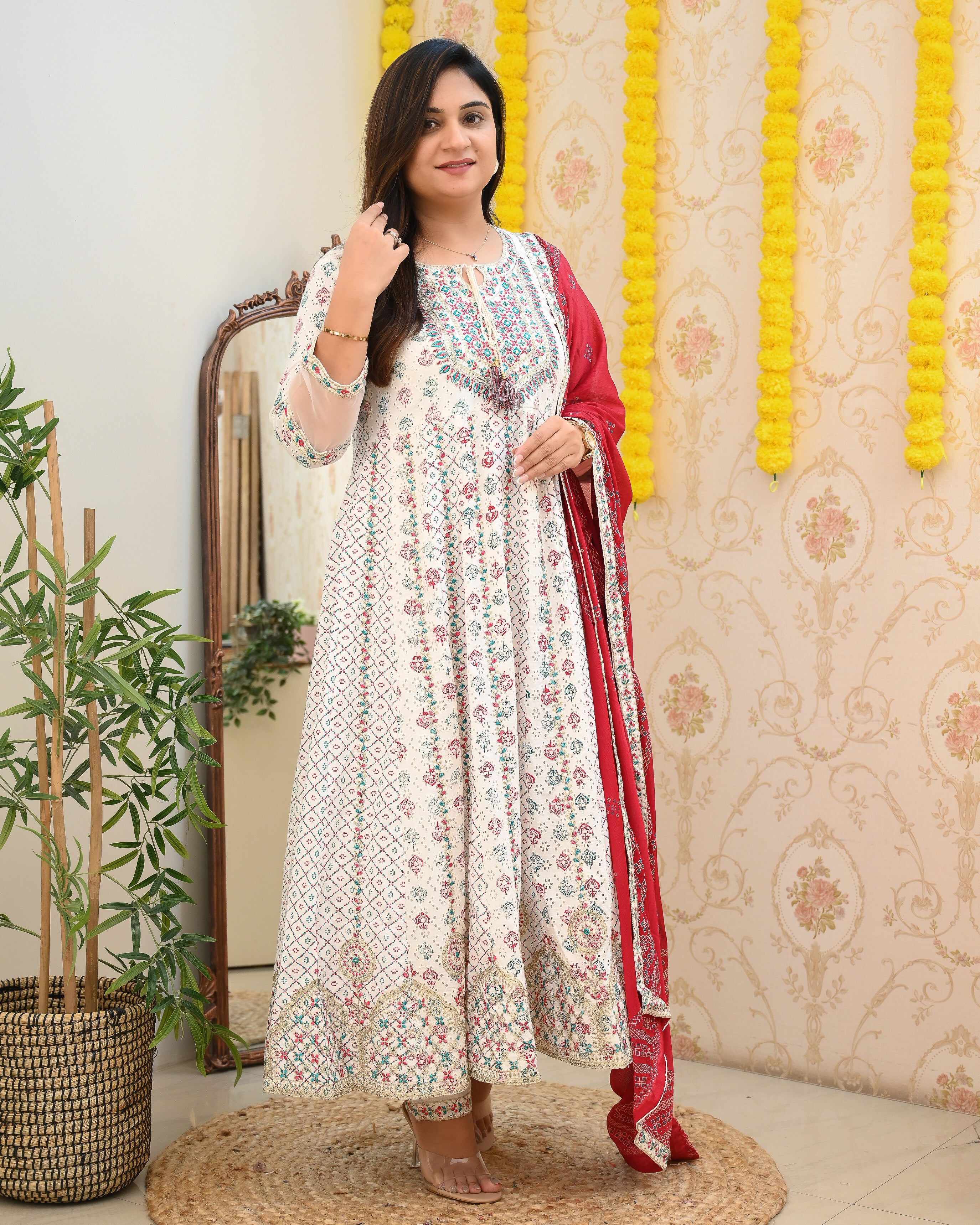 Cotton Heavy Embroidered Festive Anarkali Set