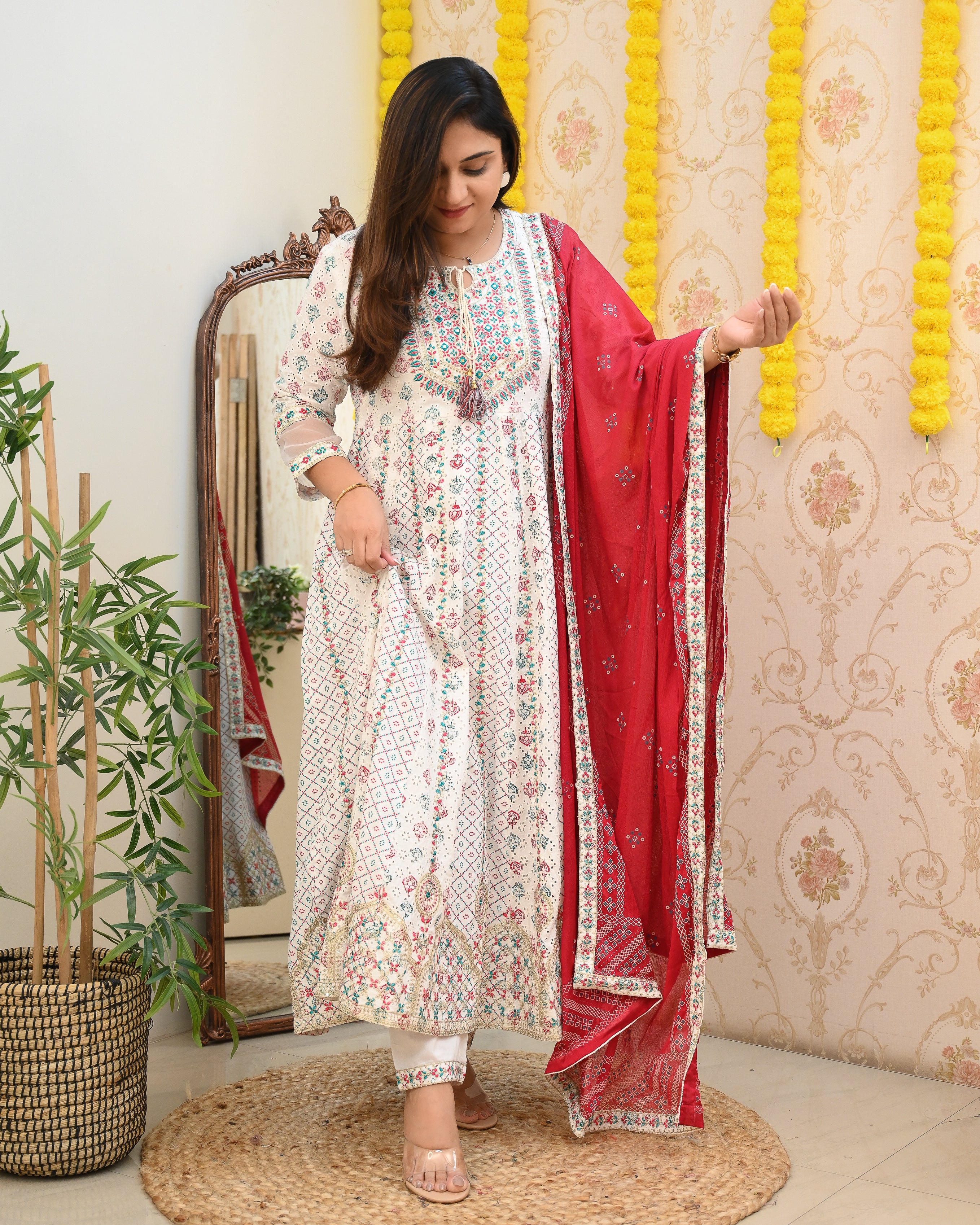 Cotton Heavy Embroidered Festive Anarkali Set