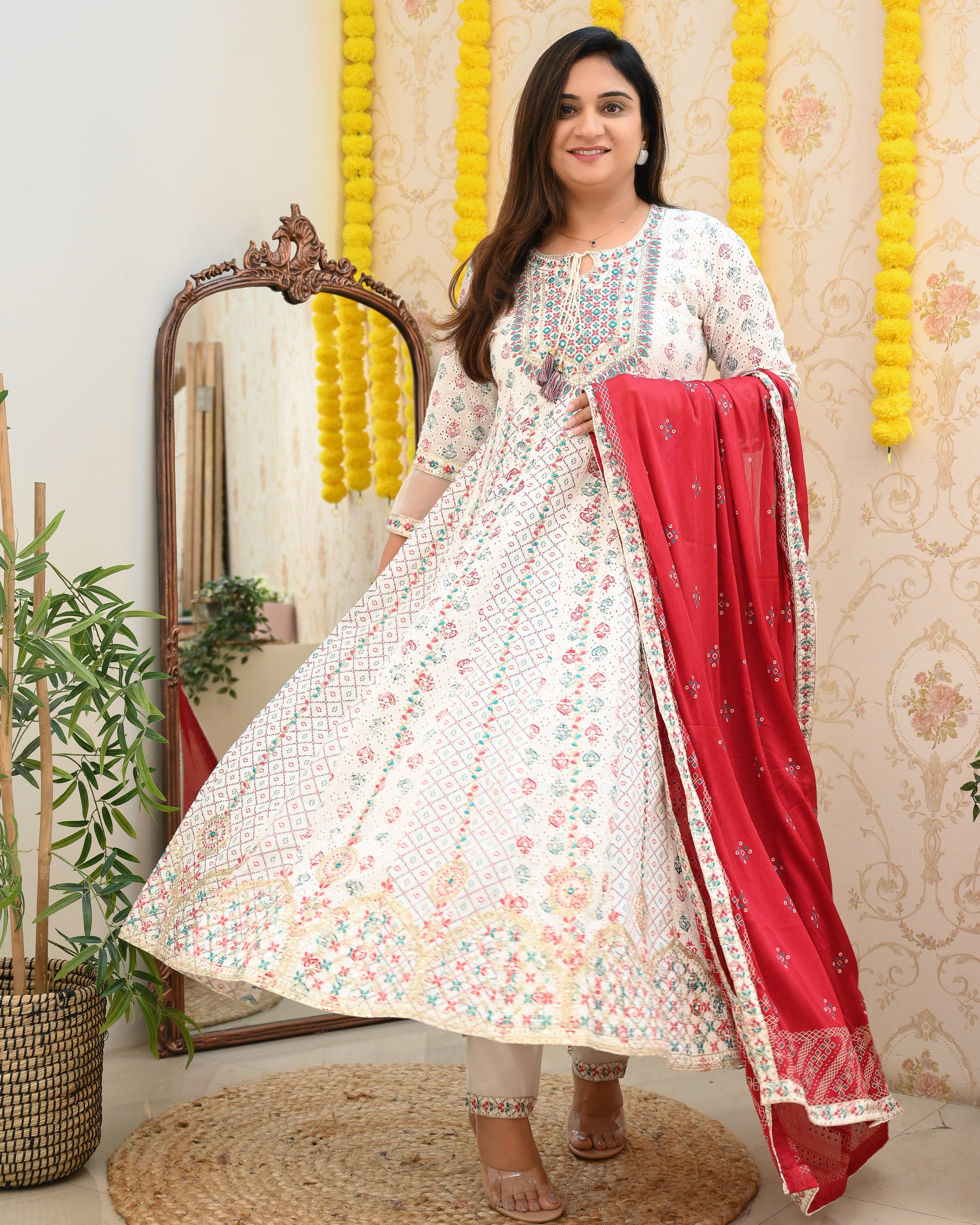 Cotton Heavy Embroidered Festive Anarkali Set