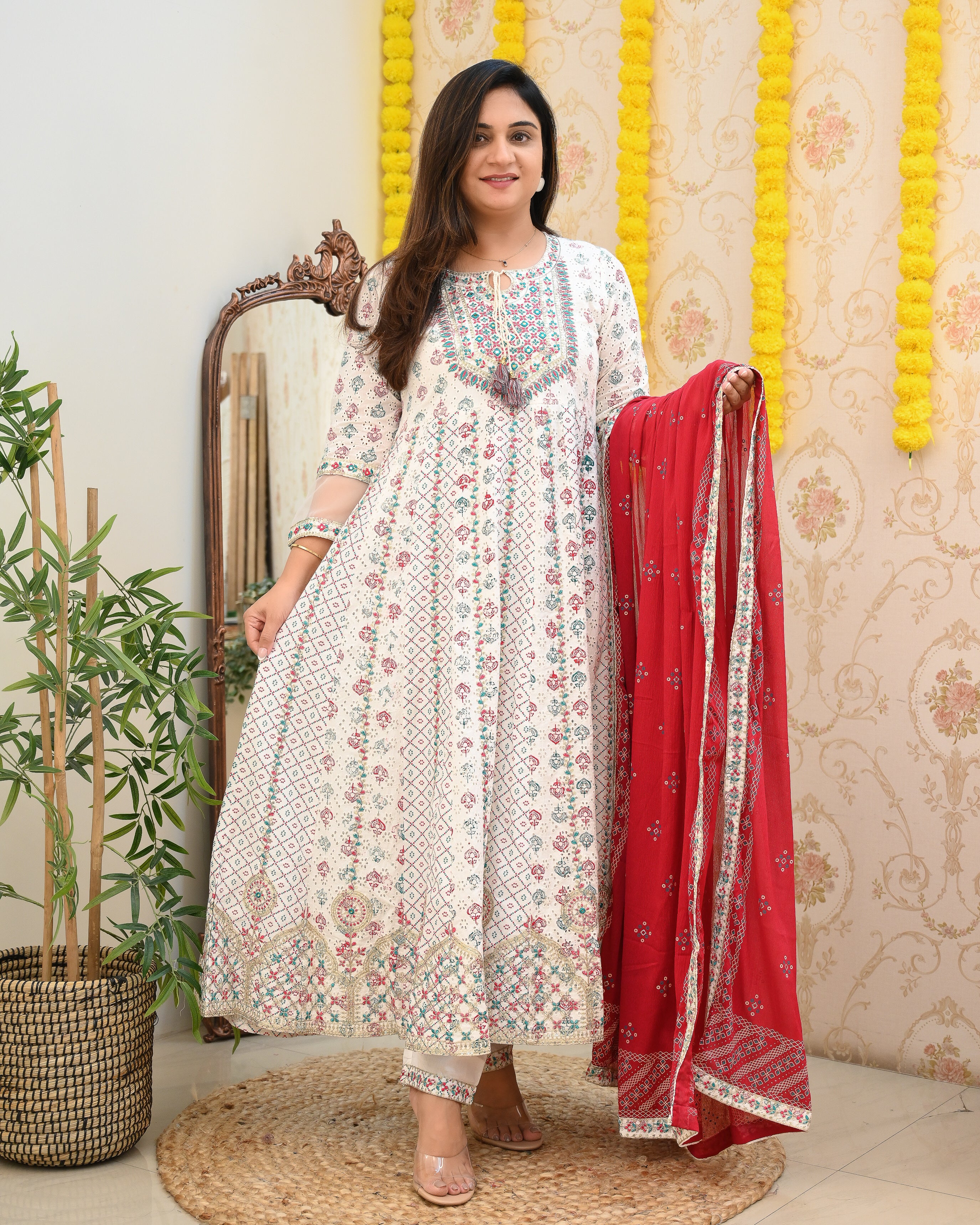 Cotton Heavy Embroidered Festive Anarkali Set