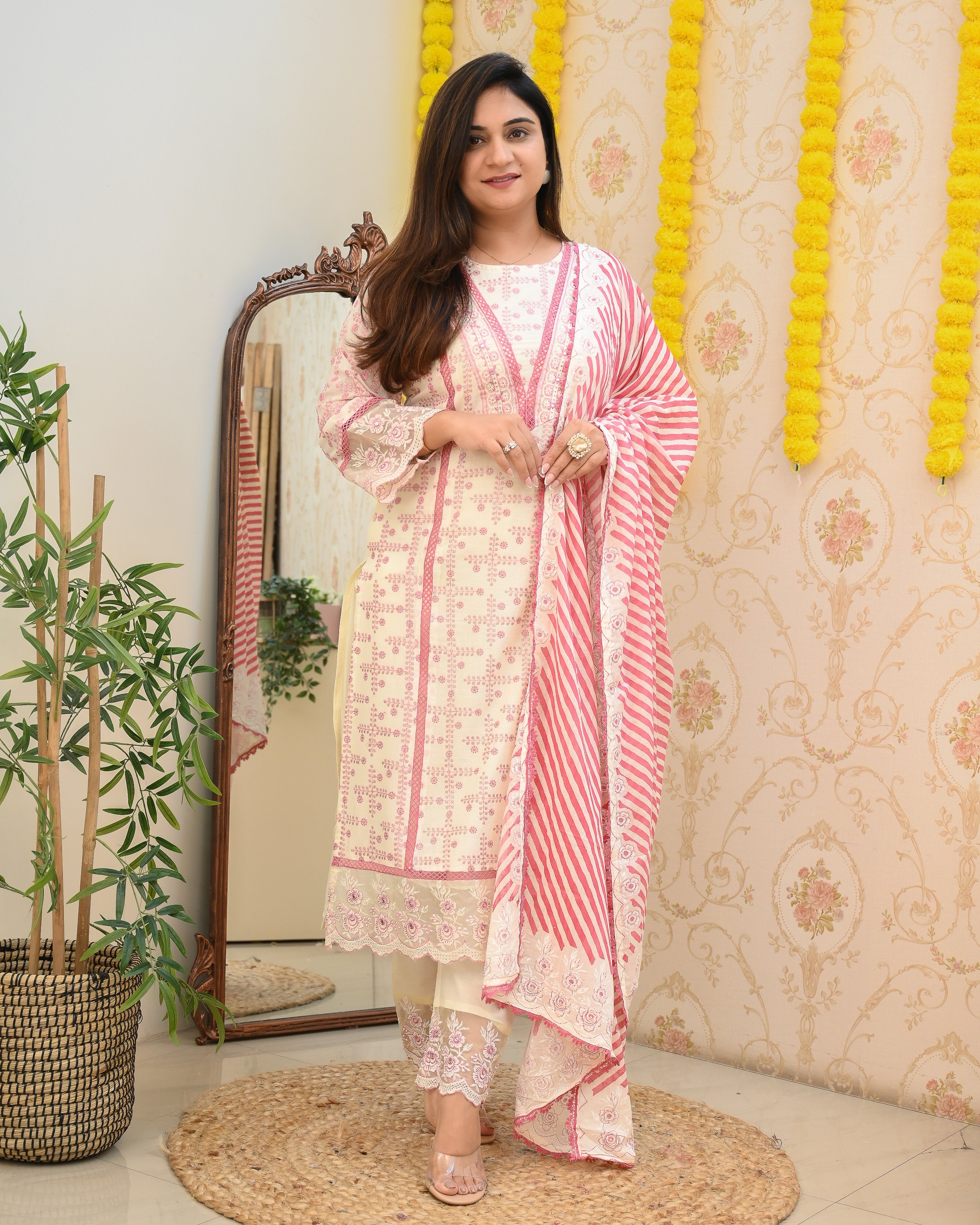 Mul Cotton Embroidered Pakistani Pant Set