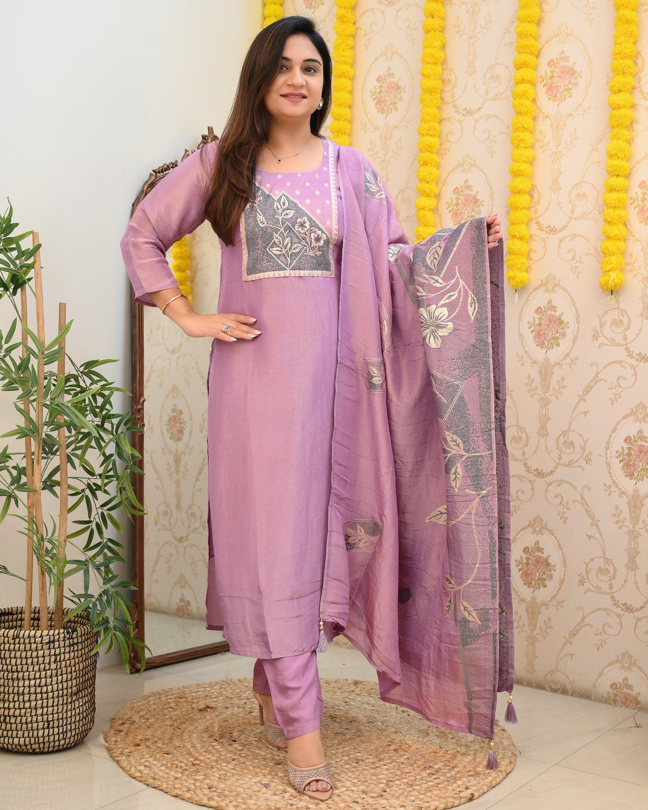 Varya Tissue Shimmer Embroidered Pant set