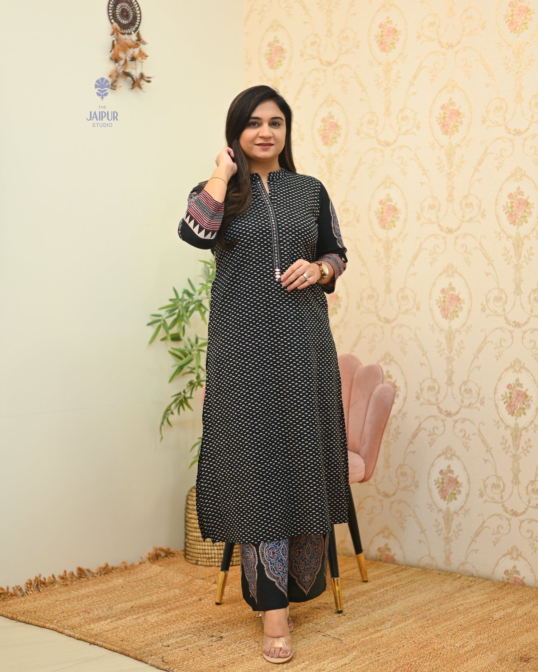 Black Handblock Embroidered Coord Set - The Jaipur Studio