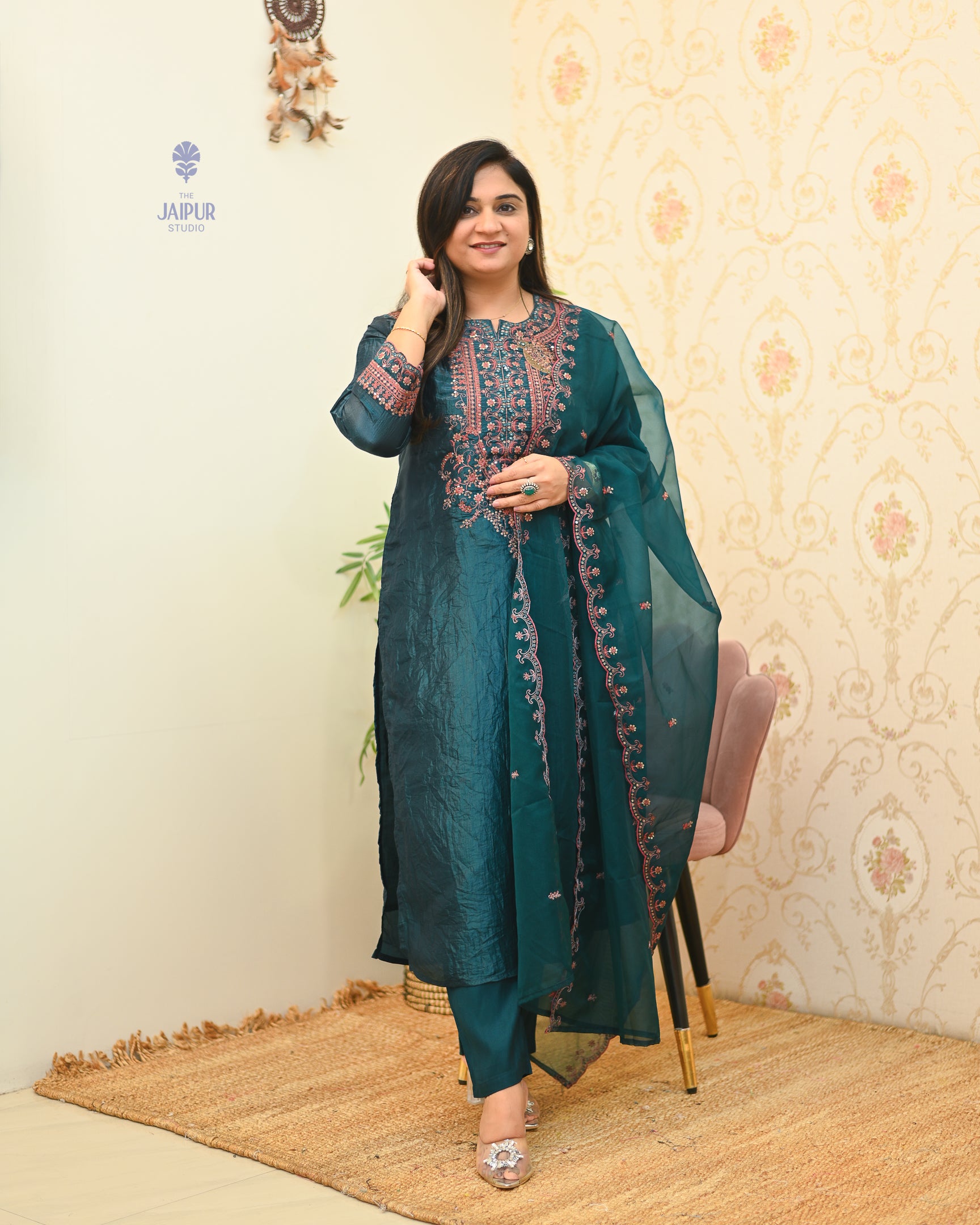 Festive special Silk Embroidered Pant Set - The Jaipur Studio