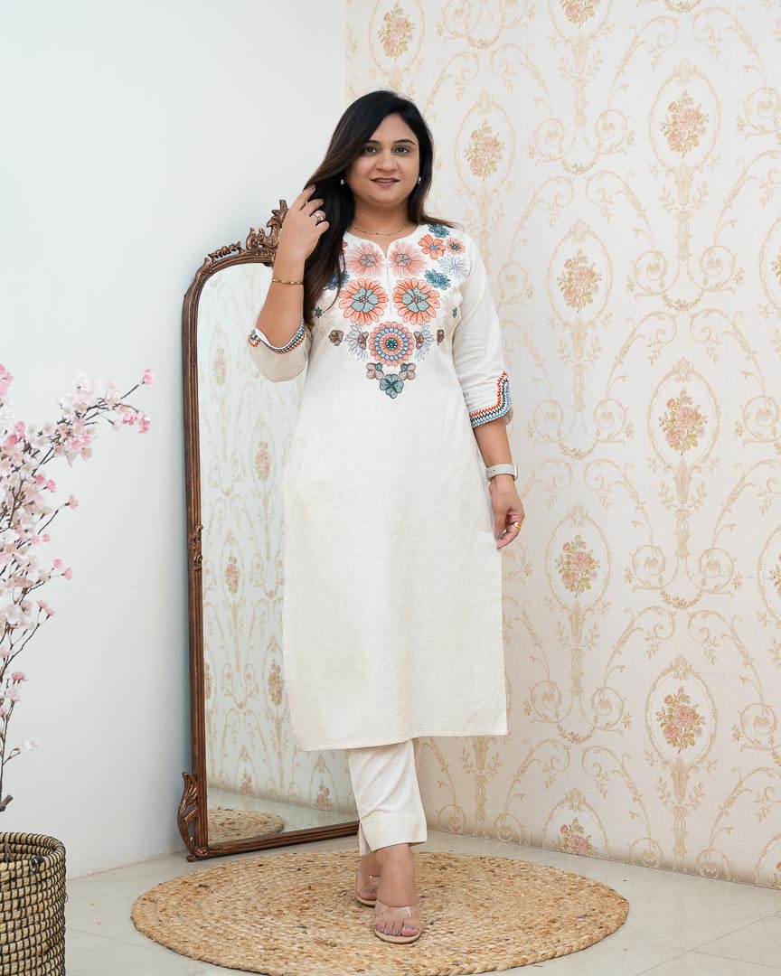 Ziya Cotton Embroidered A-line Pant Set