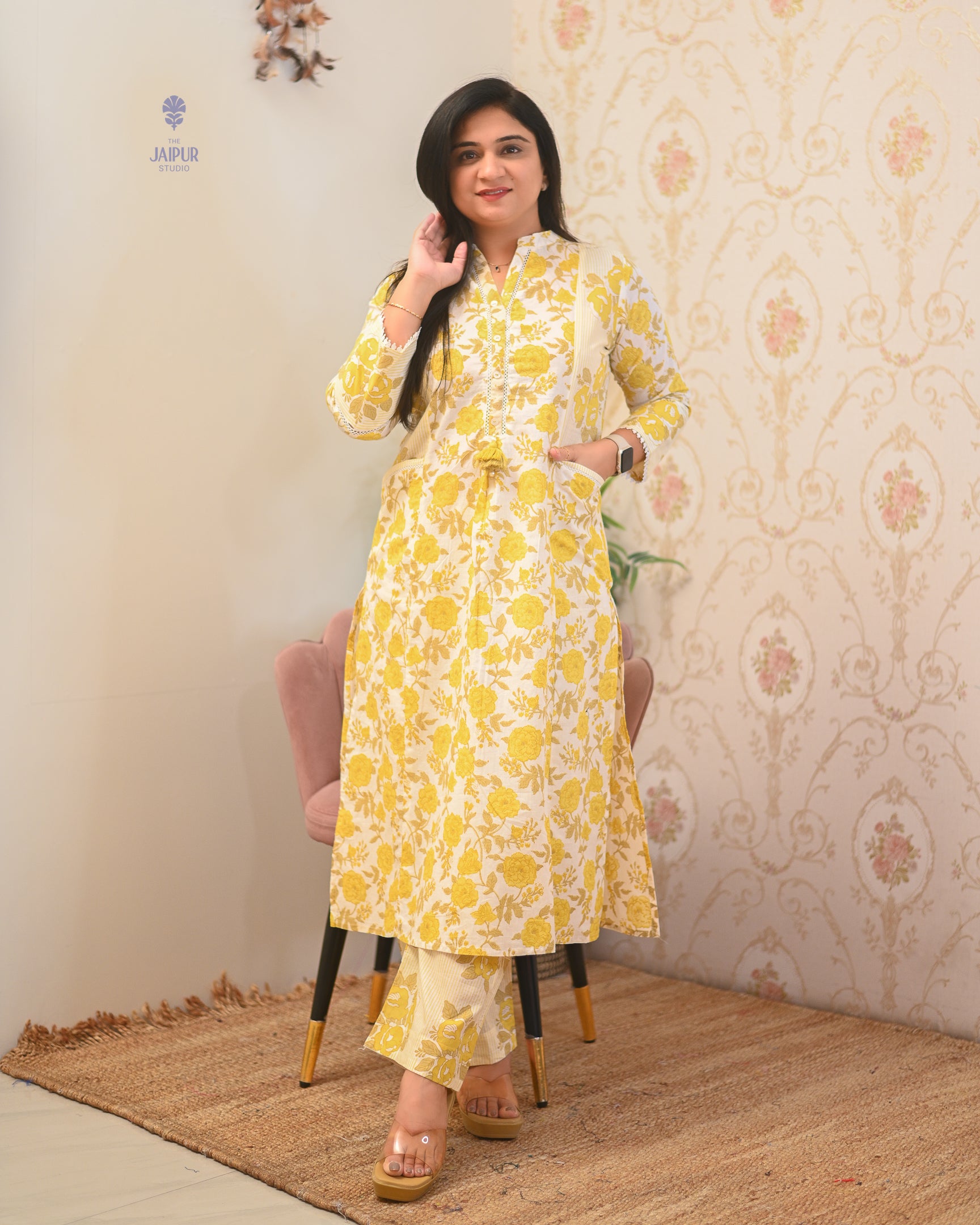 Soma Cotton Floral Straight Kurta Set