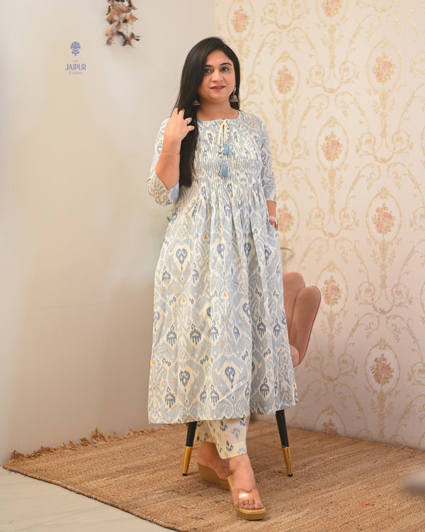 Aamina Cotton Ikkat Flaired Coord set