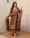 Neerja Cotton Ajrakh Embroidered Anarkali Set - The Jaipur Studio