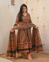 Neerja Cotton Ajrakh Embroidered Anarkali Set - The Jaipur Studio
