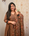 Neerja Cotton Ajrakh Embroidered Anarkali Set - The Jaipur Studio