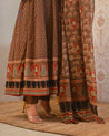 Neerja Cotton Ajrakh Embroidered Anarkali Set - The Jaipur Studio