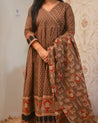 Neerja Cotton Ajrakh Embroidered Anarkali Set - The Jaipur Studio