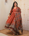 Neerja Cotton Ajrakh Embroidered Anarkali Set - The Jaipur Studio