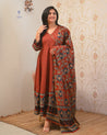 Neerja Cotton Ajrakh Embroidered Anarkali Set - The Jaipur Studio