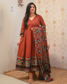 Neerja Cotton Ajrakh Embroidered Anarkali Set - The Jaipur Studio