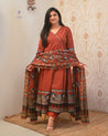 Neerja Cotton Ajrakh Embroidered Anarkali Set - The Jaipur Studio