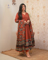 Neerja Cotton Ajrakh Embroidered Anarkali Set - The Jaipur Studio