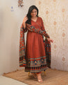 Neerja Cotton Ajrakh Embroidered Anarkali Set - The Jaipur Studio