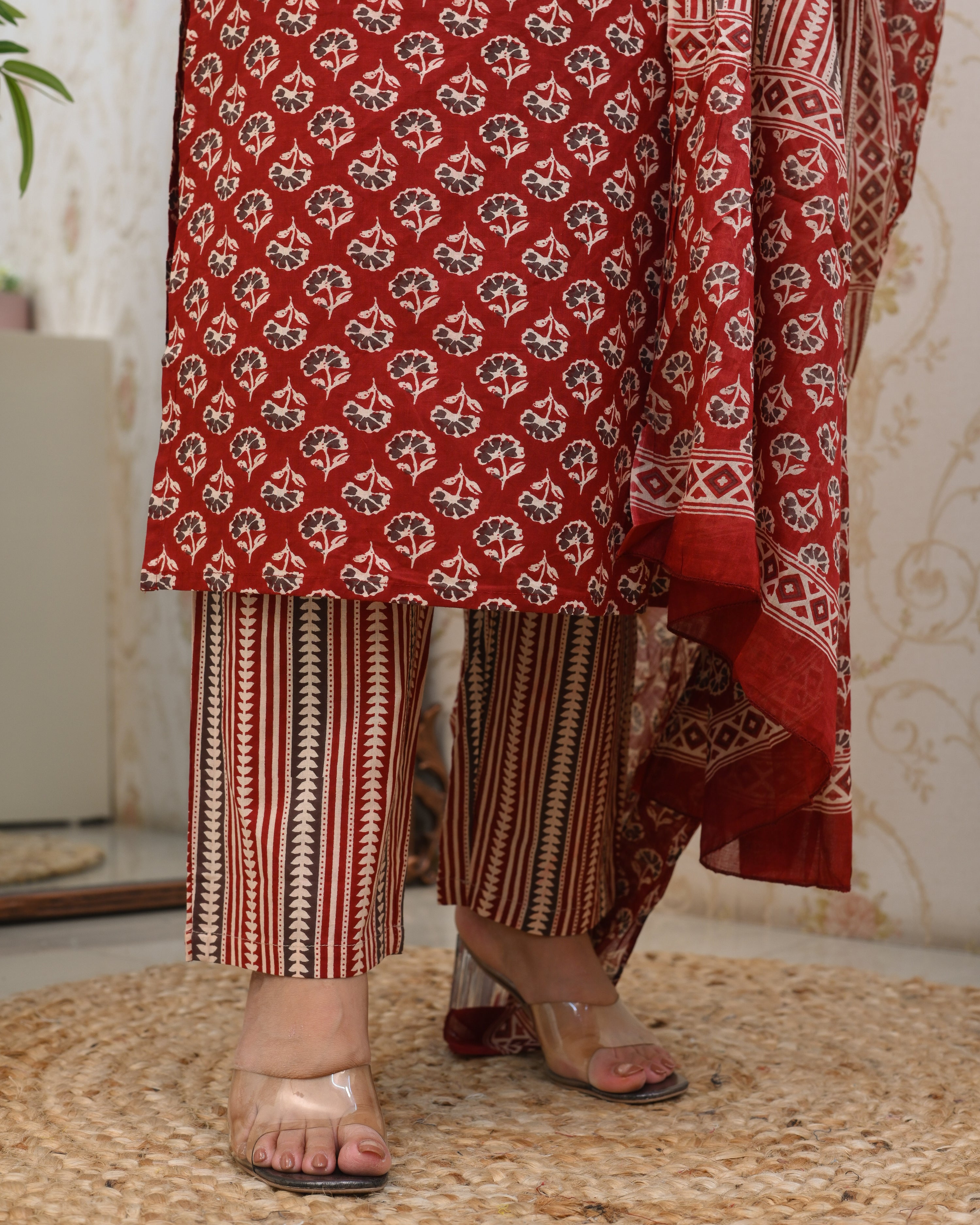 Mughal Print Cotton Straight Pant Suit