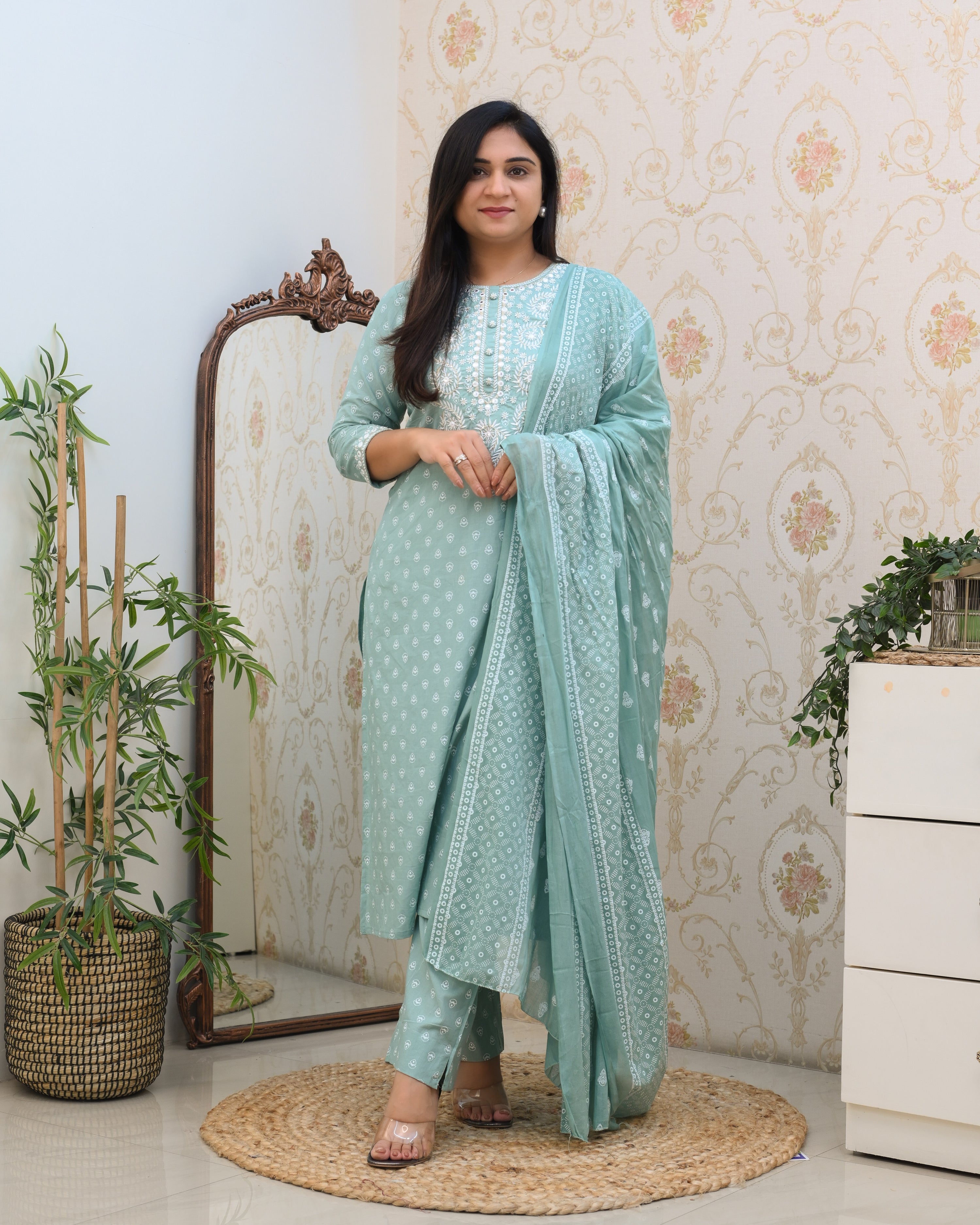 Meher Cotton Embroidered Pant Suit