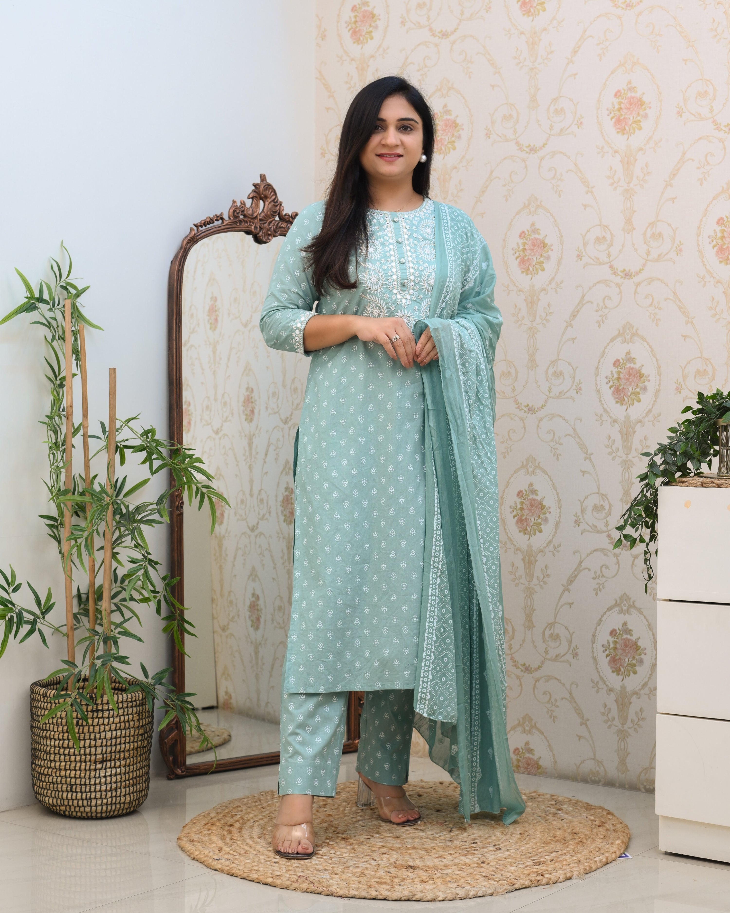 Meher Cotton Embroidered Pant Suit