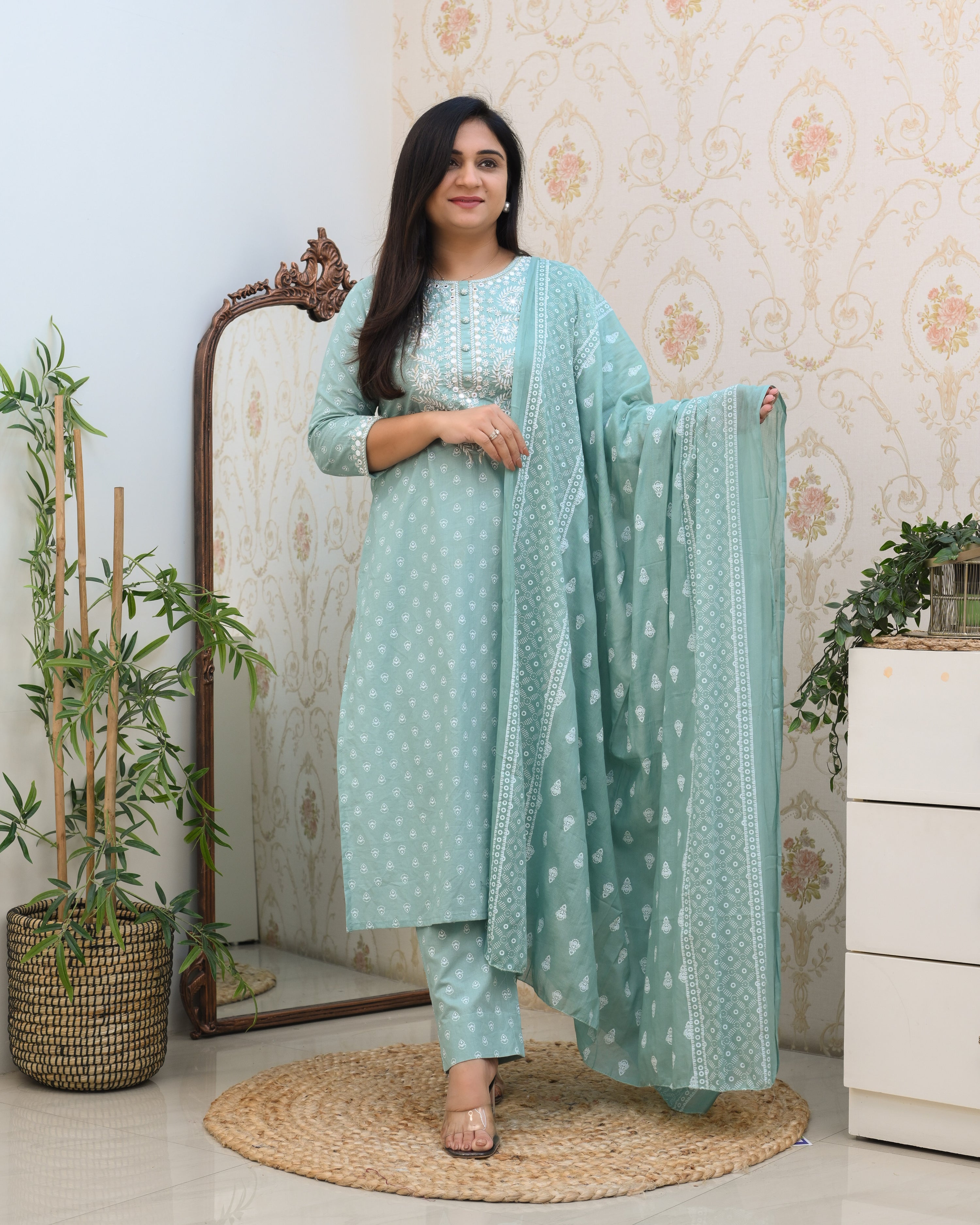 Meher Cotton Embroidered Pant Suit