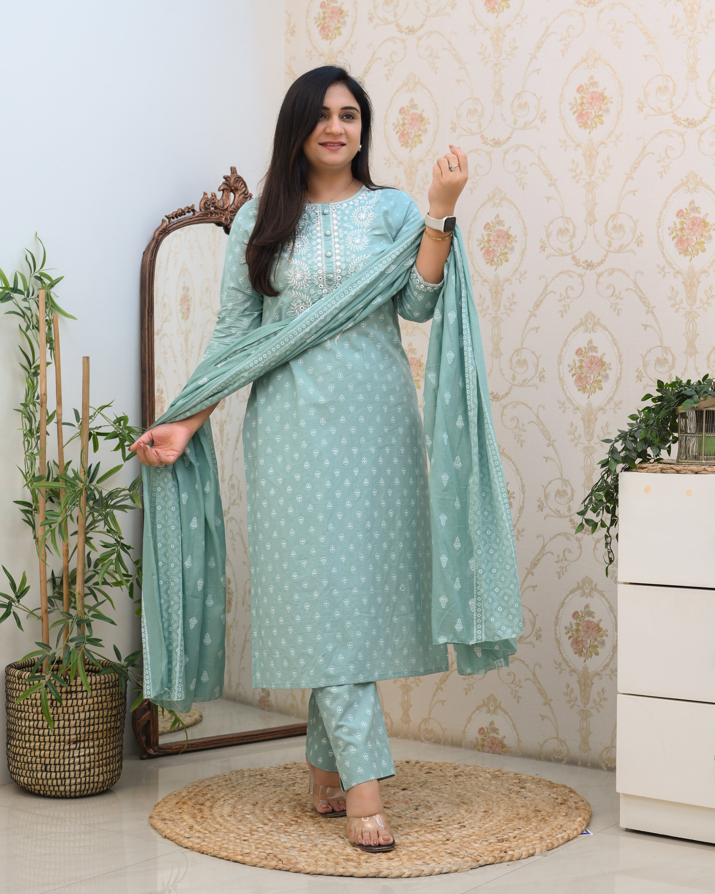 Meher Cotton Embroidered Pant Suit