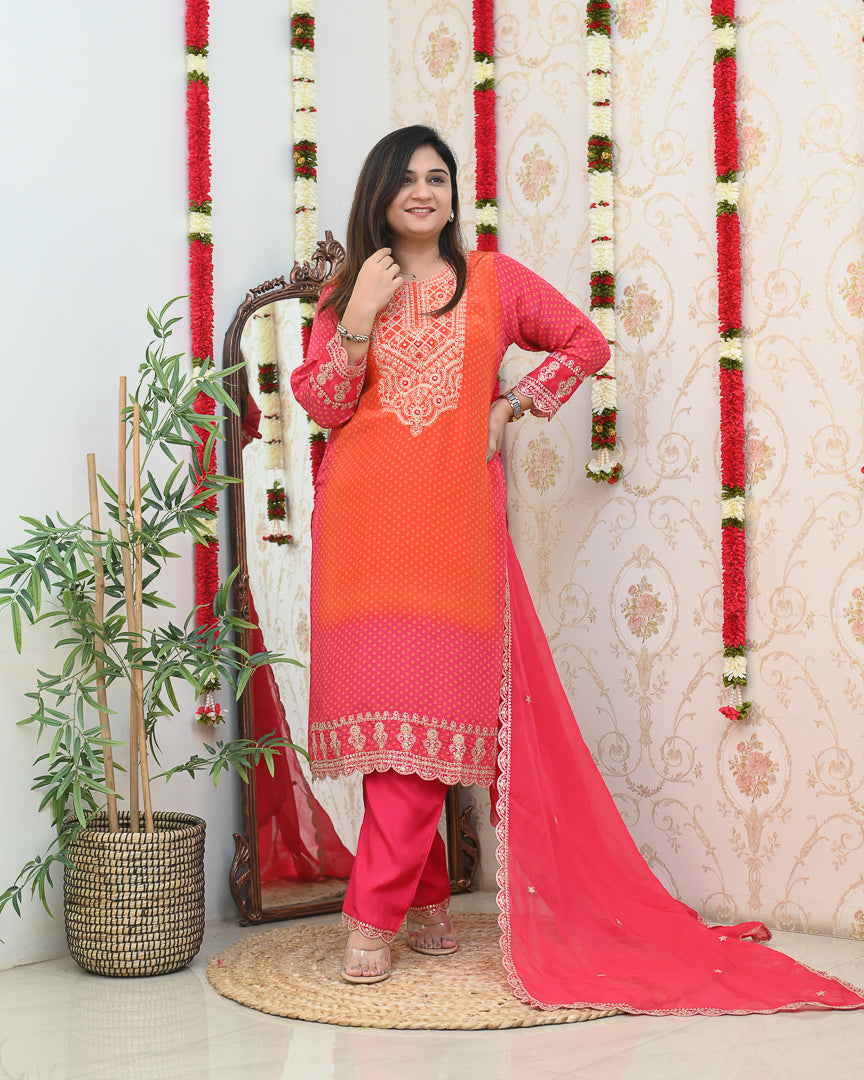 'Rangriti' Bandhani Premium Crepe Embrodiered Pant Set