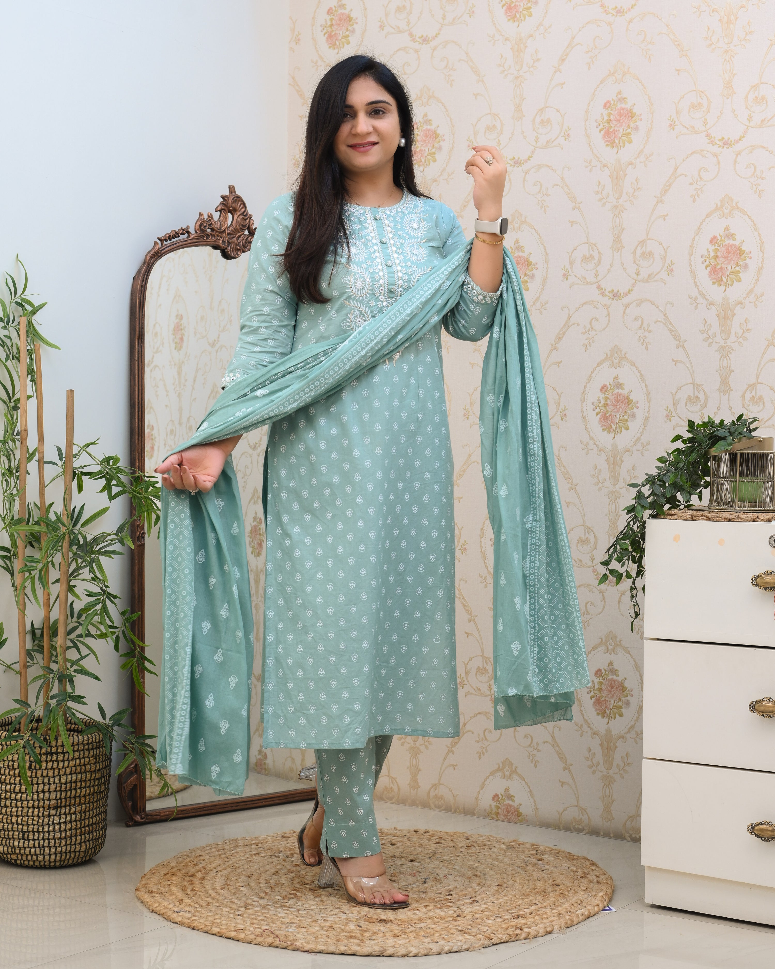 Meher Cotton Embroidered Pant Suit