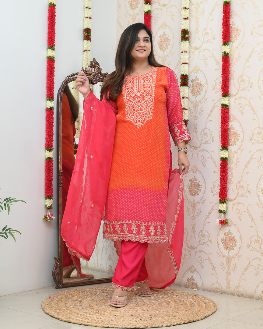 'Rangriti' Bandhani Premium Crepe Embrodiered Pant Set