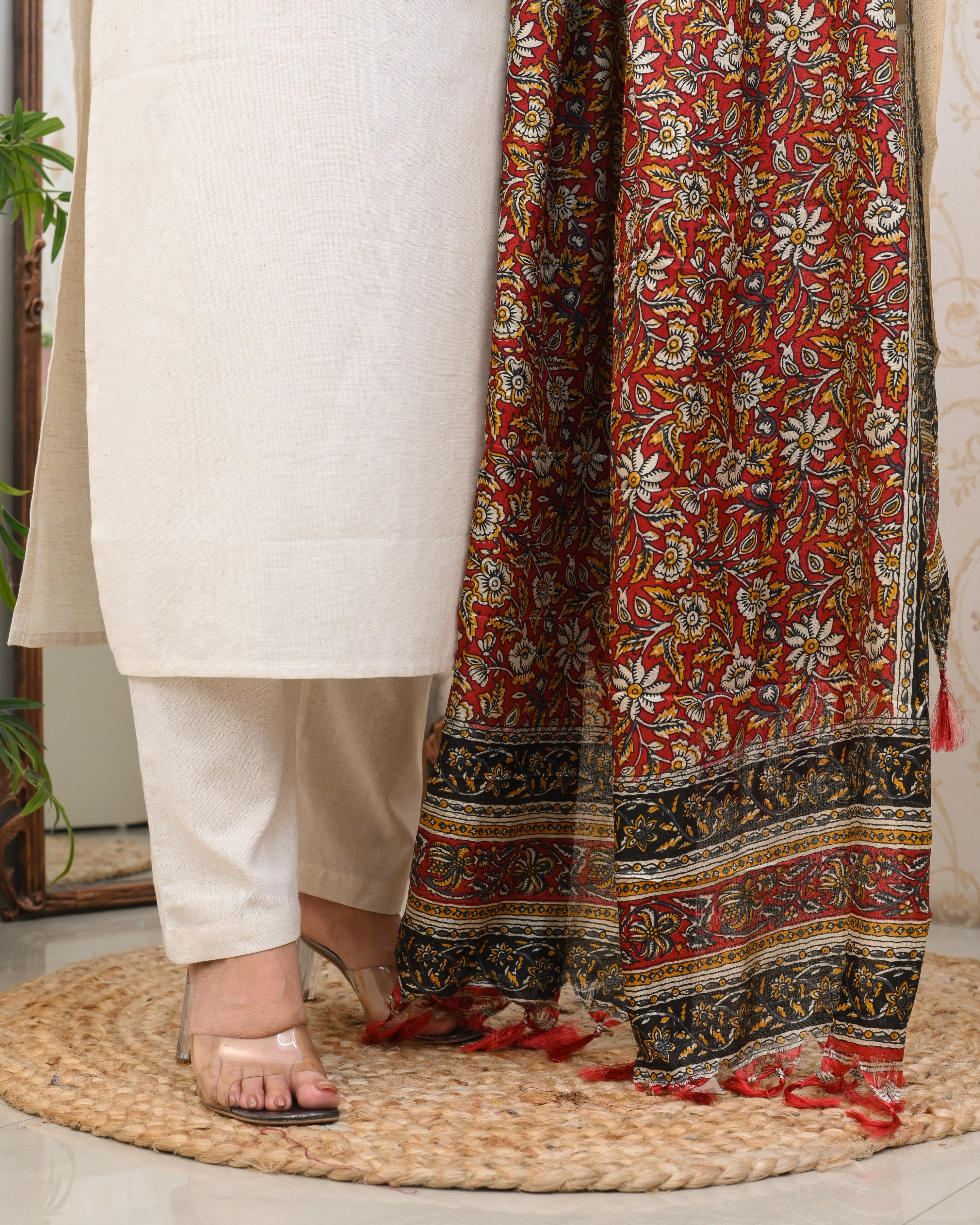 Cotton Embroidered Kalamkari Dupatta Suit