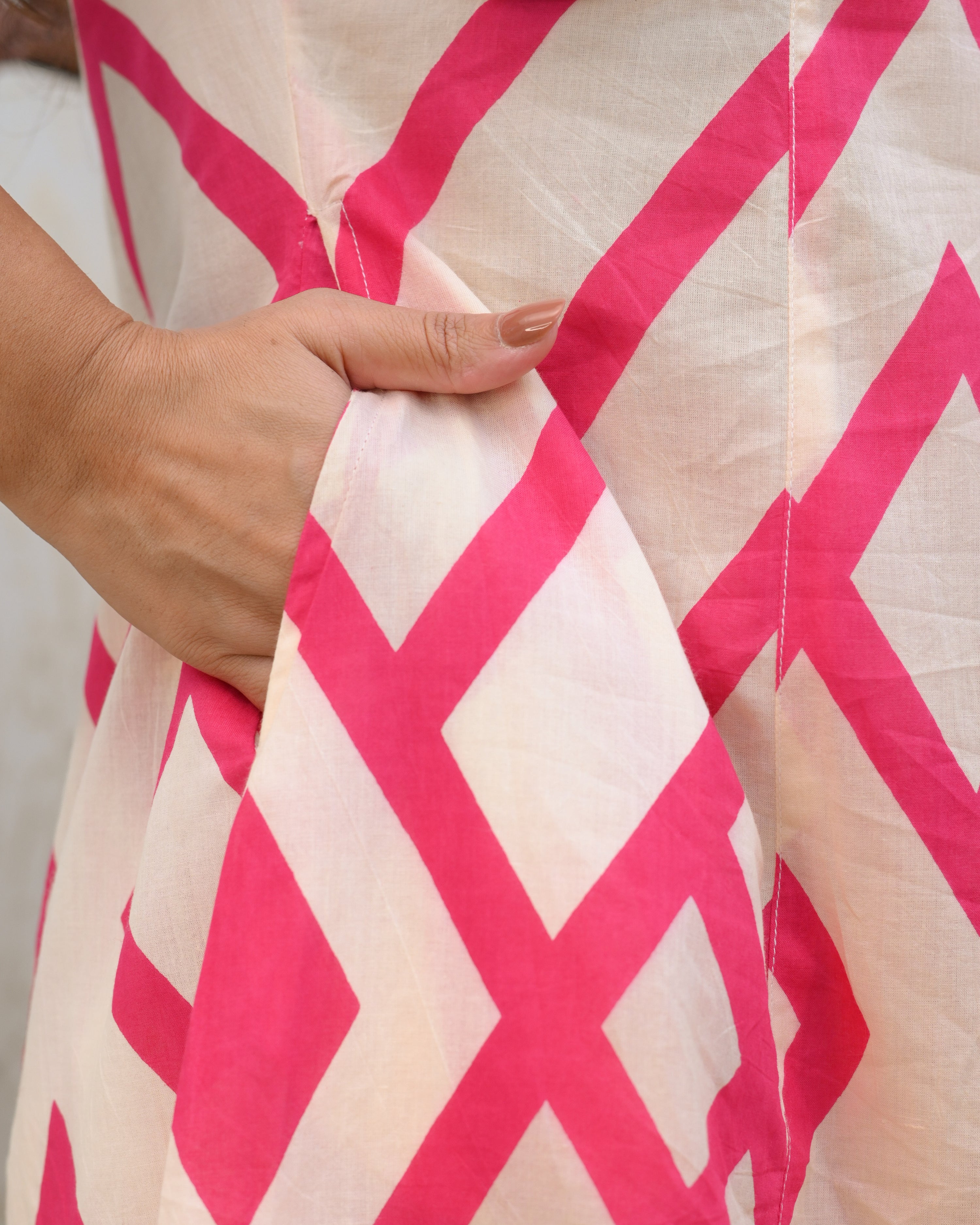 Ivory and pink A-line Cotton Coord Set