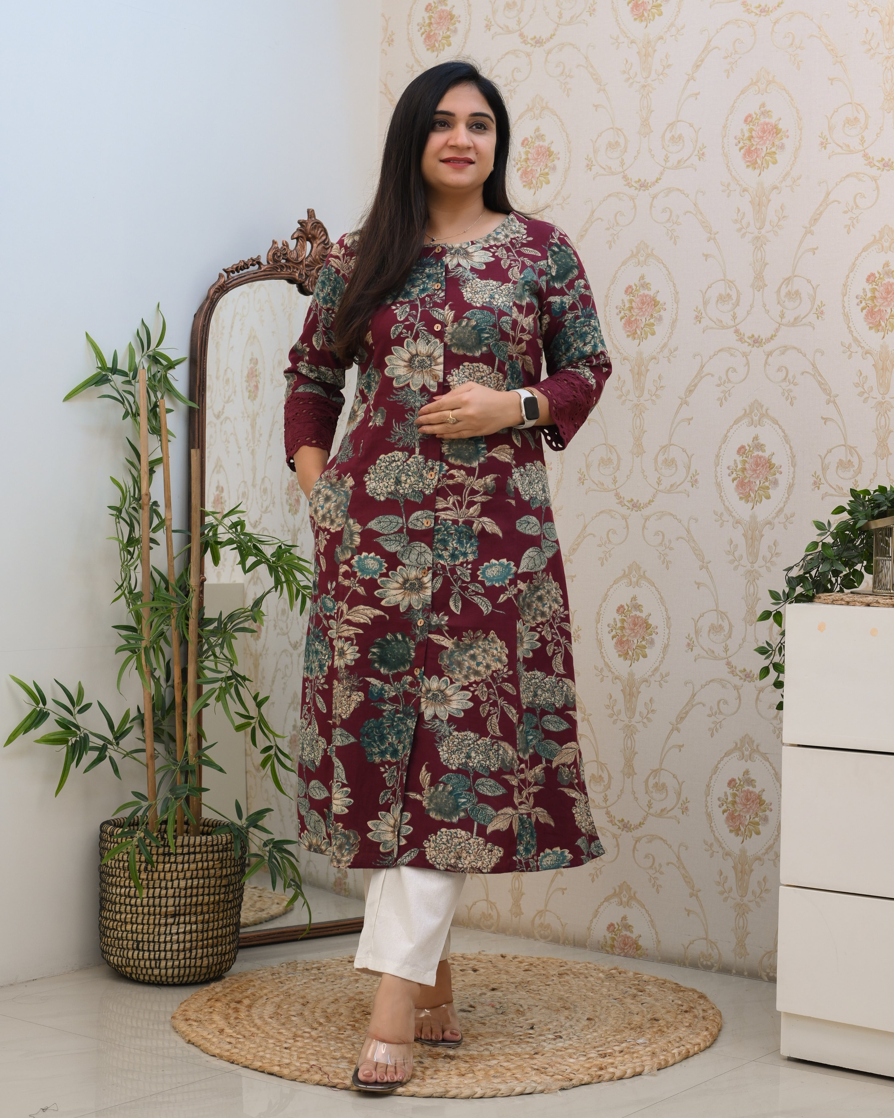 Cotton Floral Casual kurta with pocket