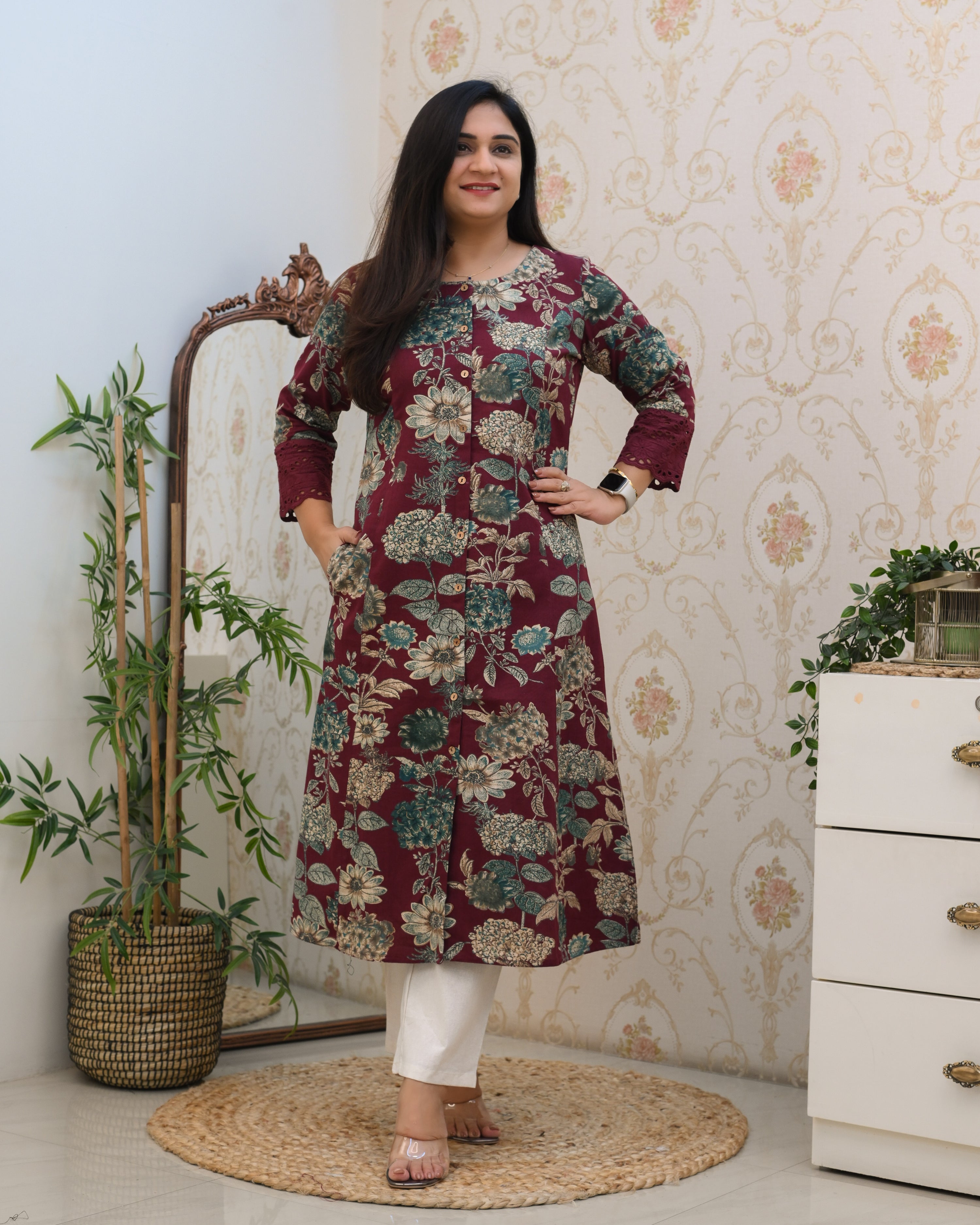 Cotton Floral Casual kurta with pocket