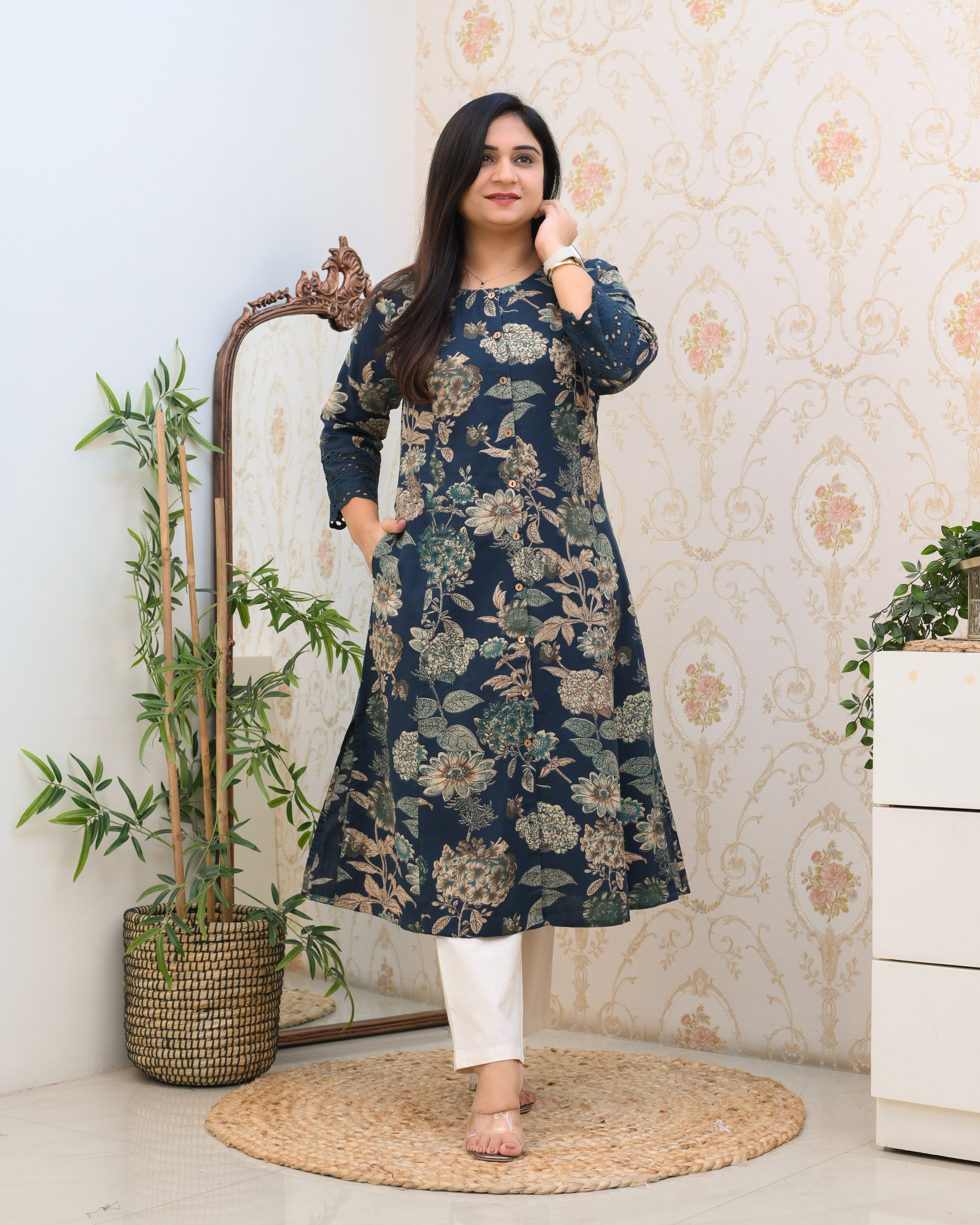 Cotton Floral Casual kurta with pocket