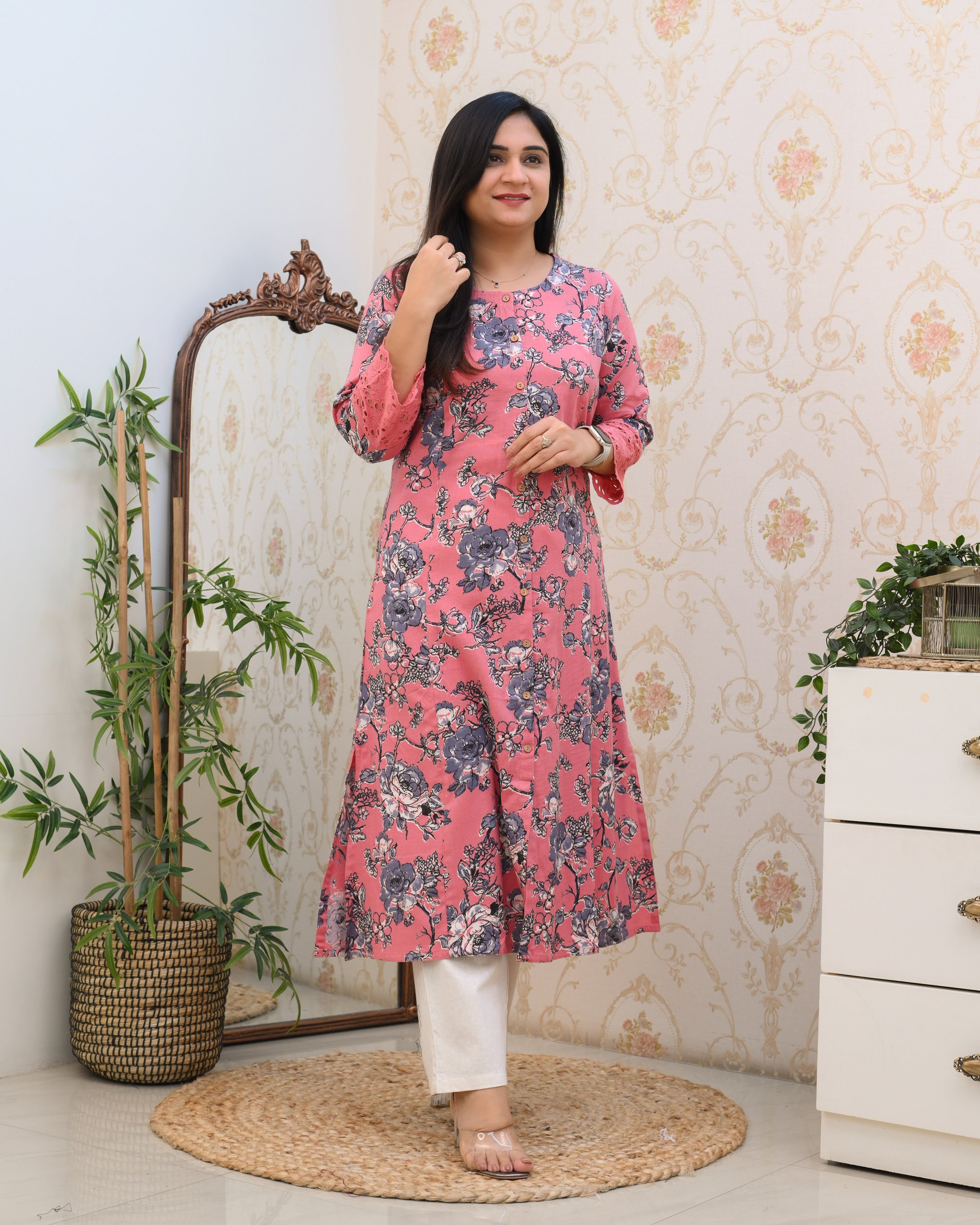 Cotton Floral Casual kurta with pocket