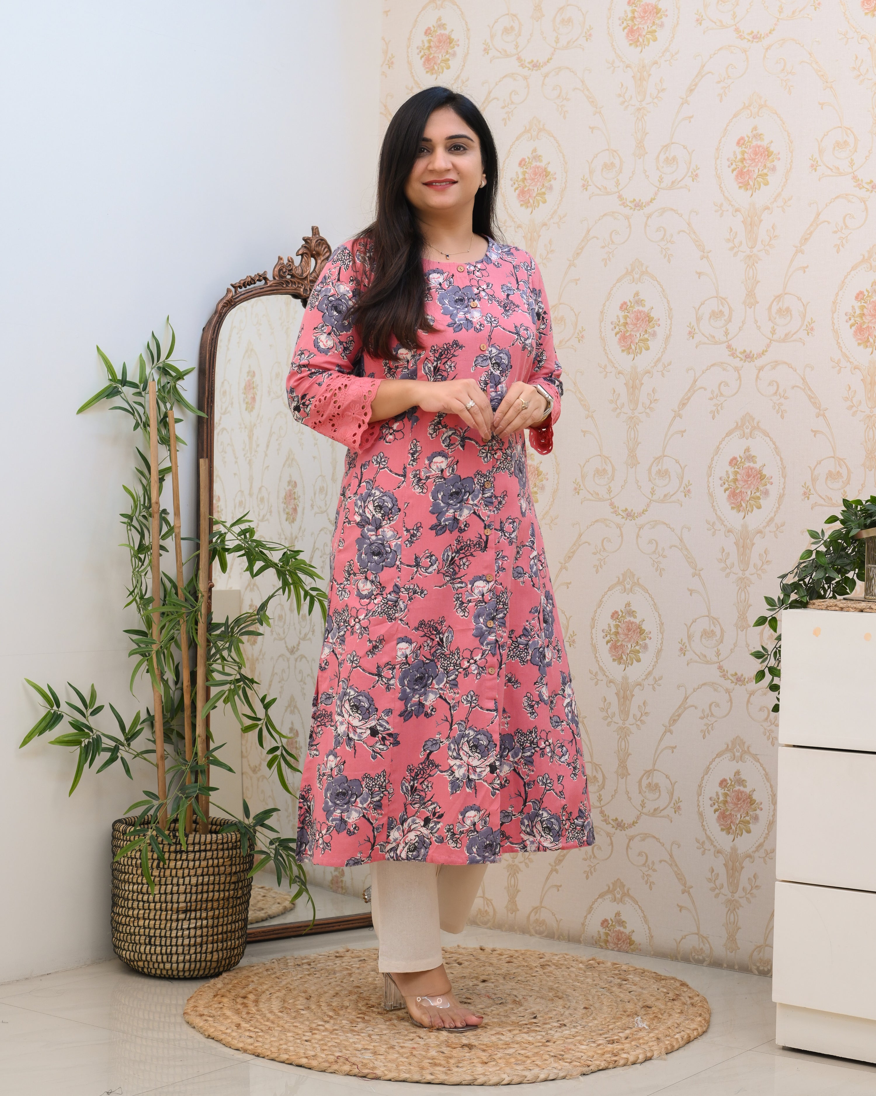 Cotton Floral Casual kurta with pocket