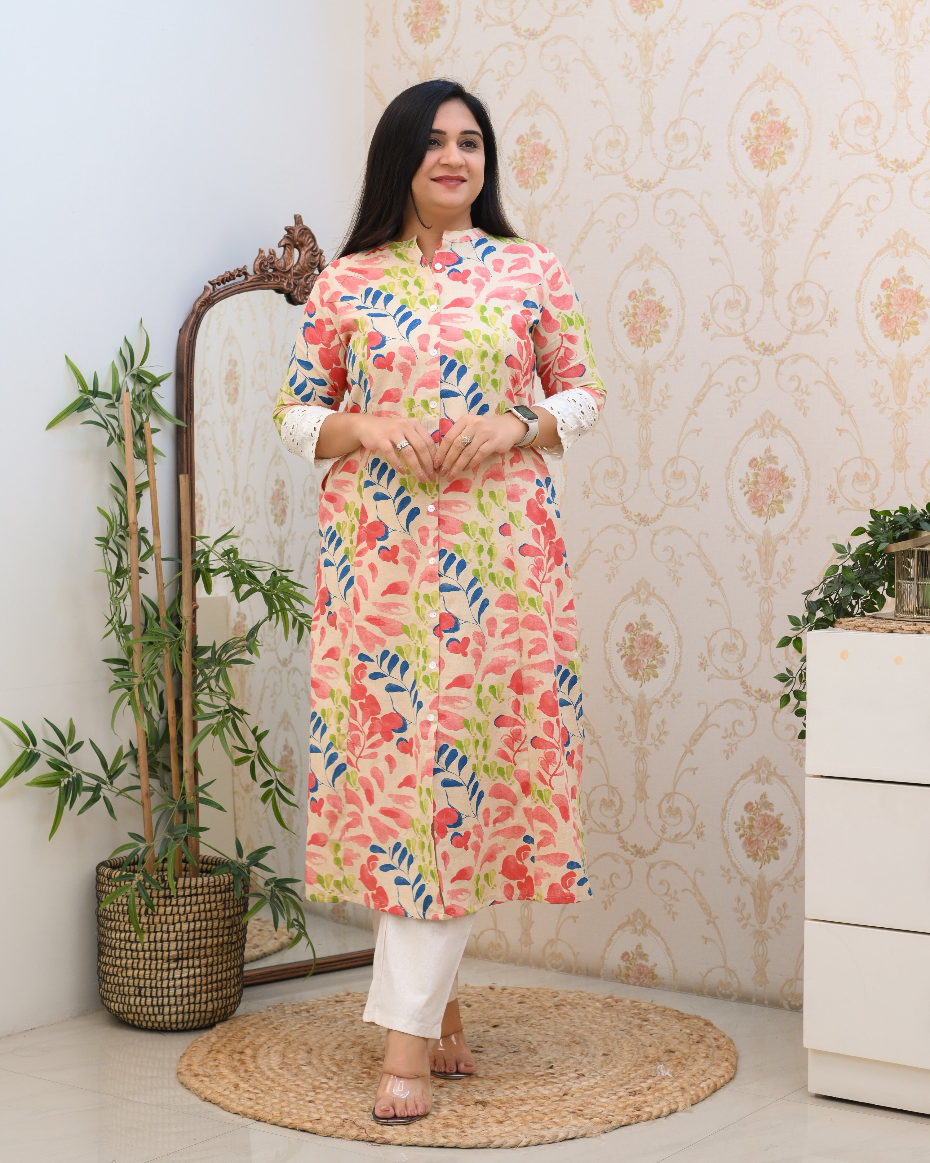 Cotton Floral Casual kurta with pocket