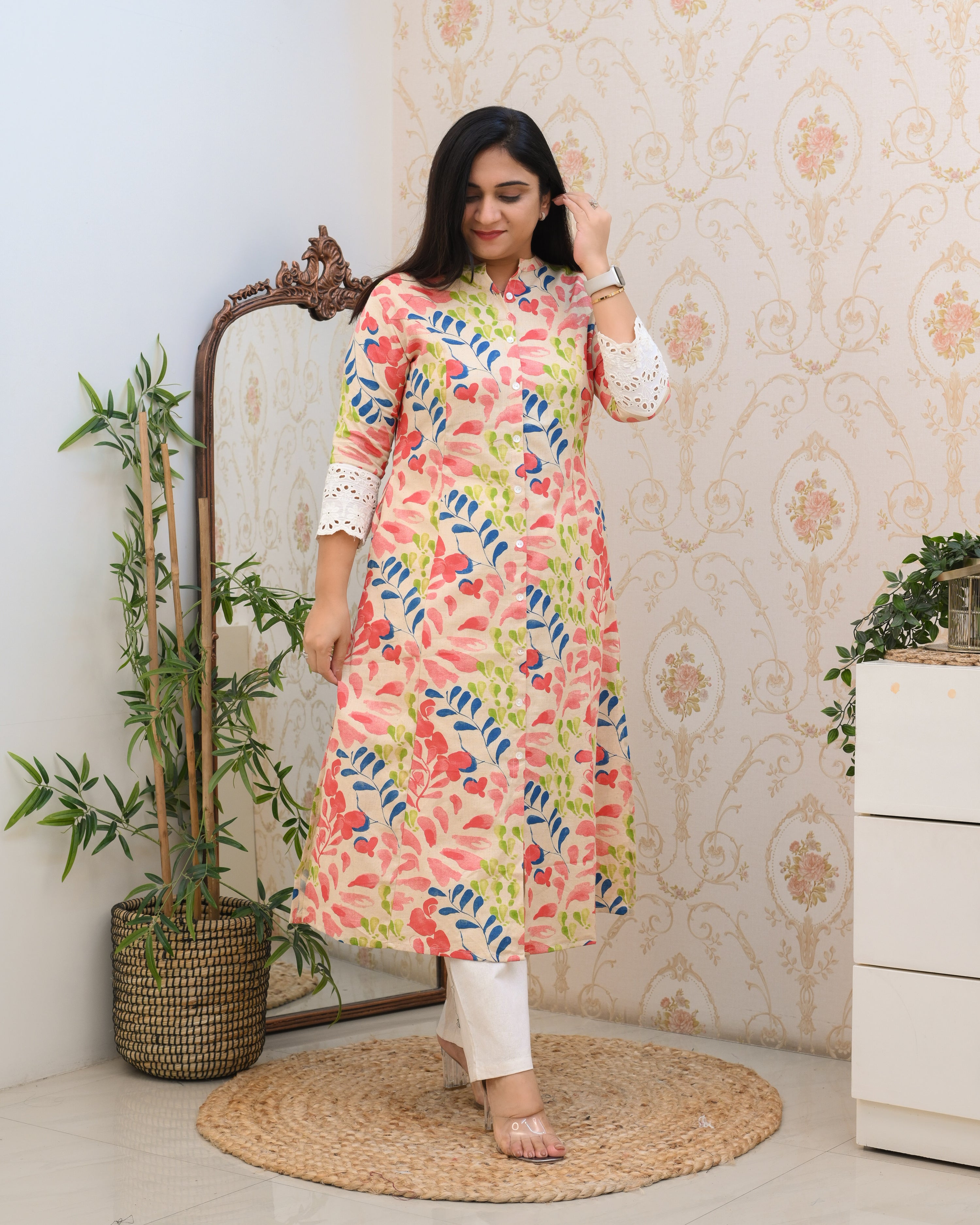 Cotton Floral Casual kurta with pocket