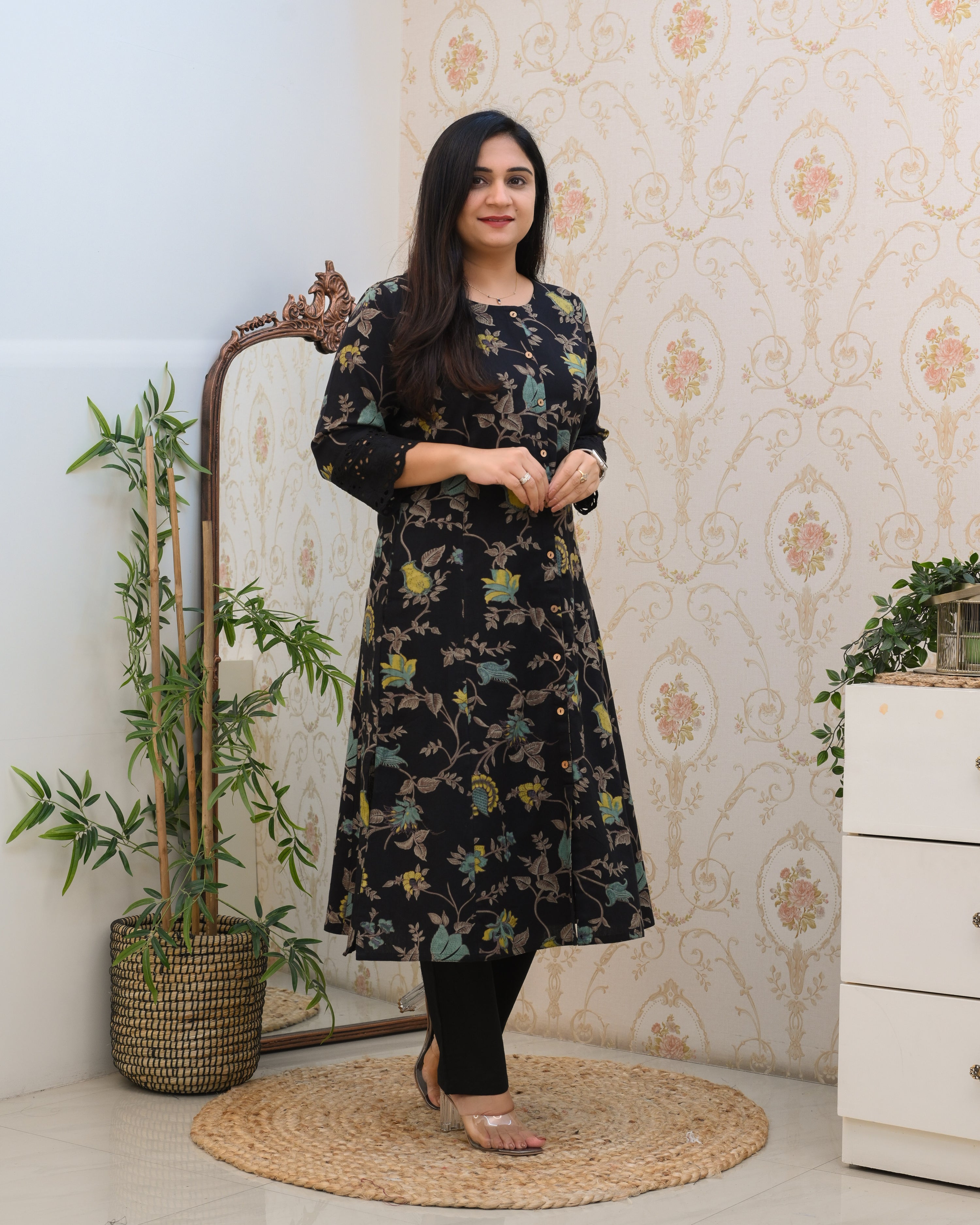 Cotton Floral Casual kurta with pocket