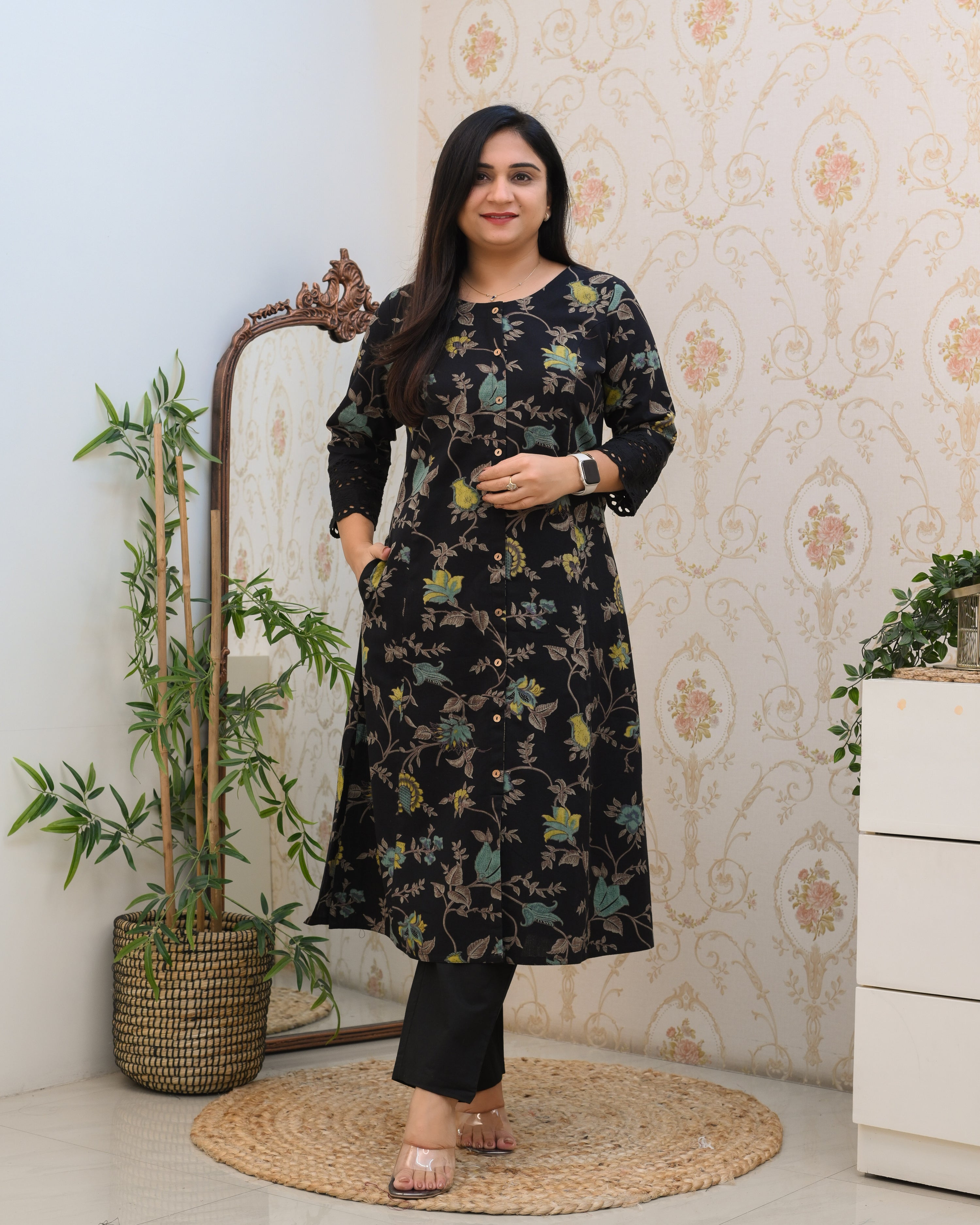 Cotton Floral Casual kurta with pocket